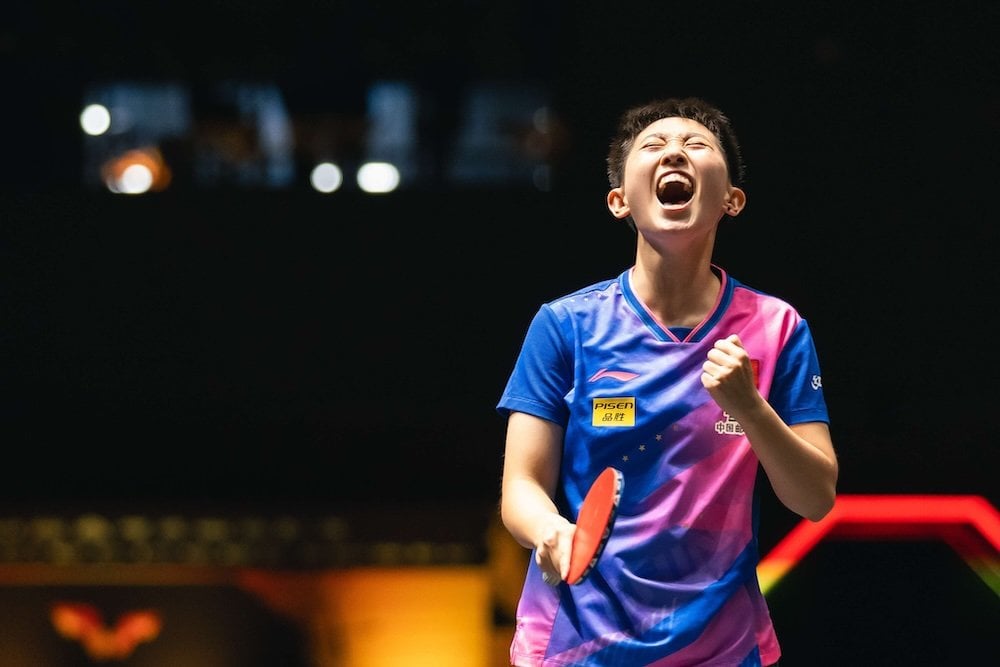 Fan Siqi celebrated defeating compatriot Wang Yidi at the WTT China Smash on Sunday. Photo: WTT