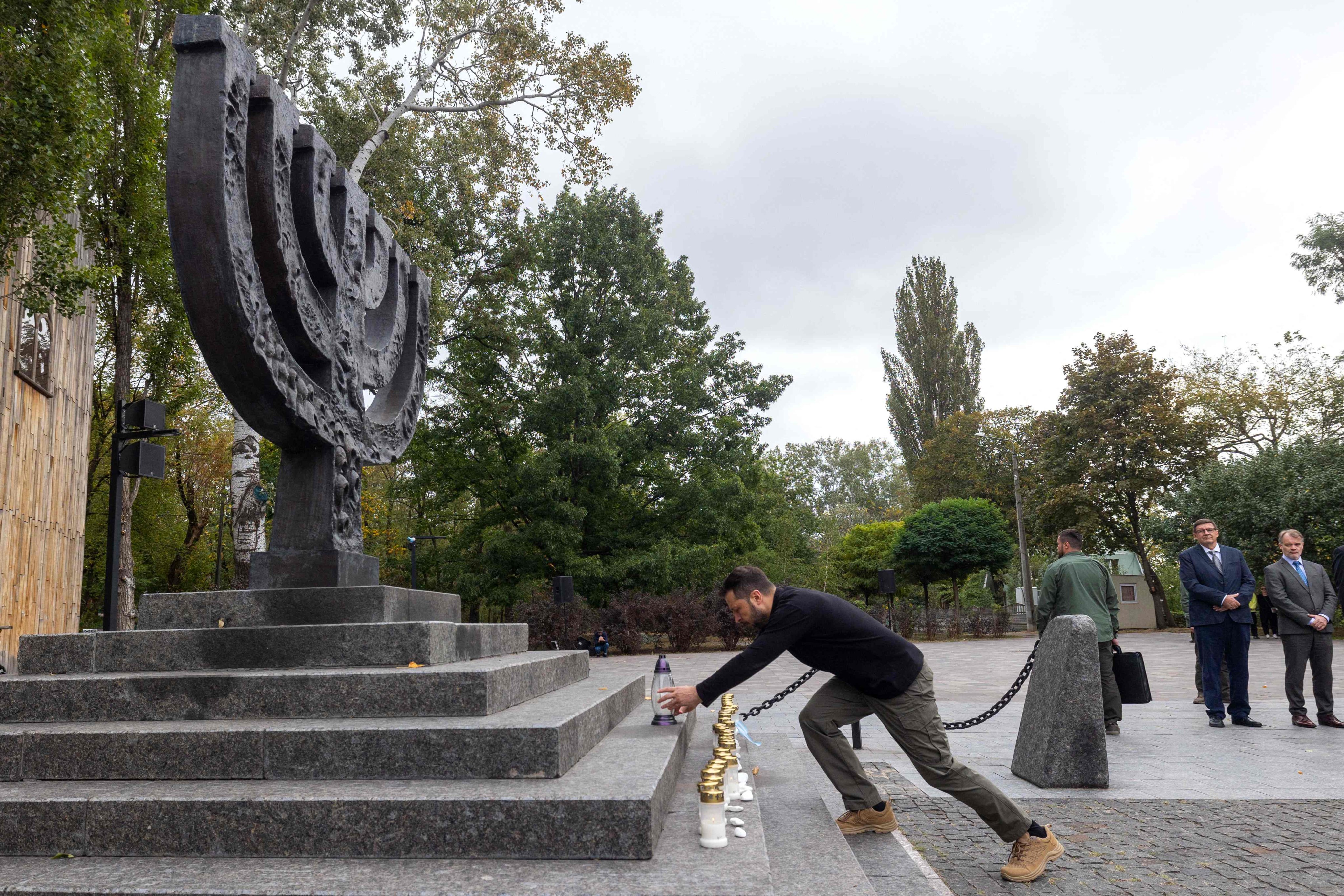 Ukraine’s President Volodymyr Zelensky at the memorial ceremony. Photo: Ukrainian Presidential Press Service via AFP