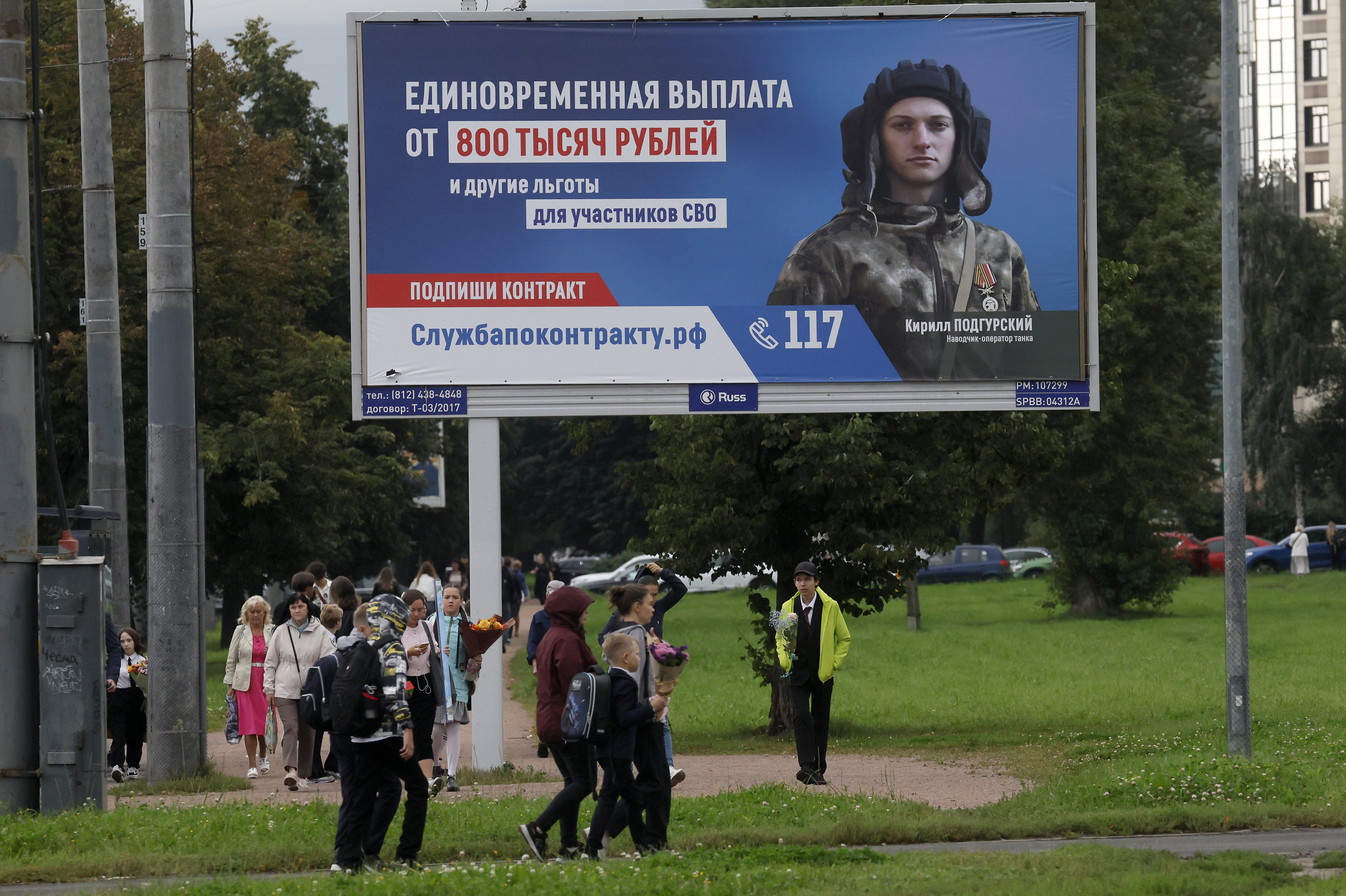 A billboard St Petersburg, Russia advertising military conscription. Photo: EPA-EFE