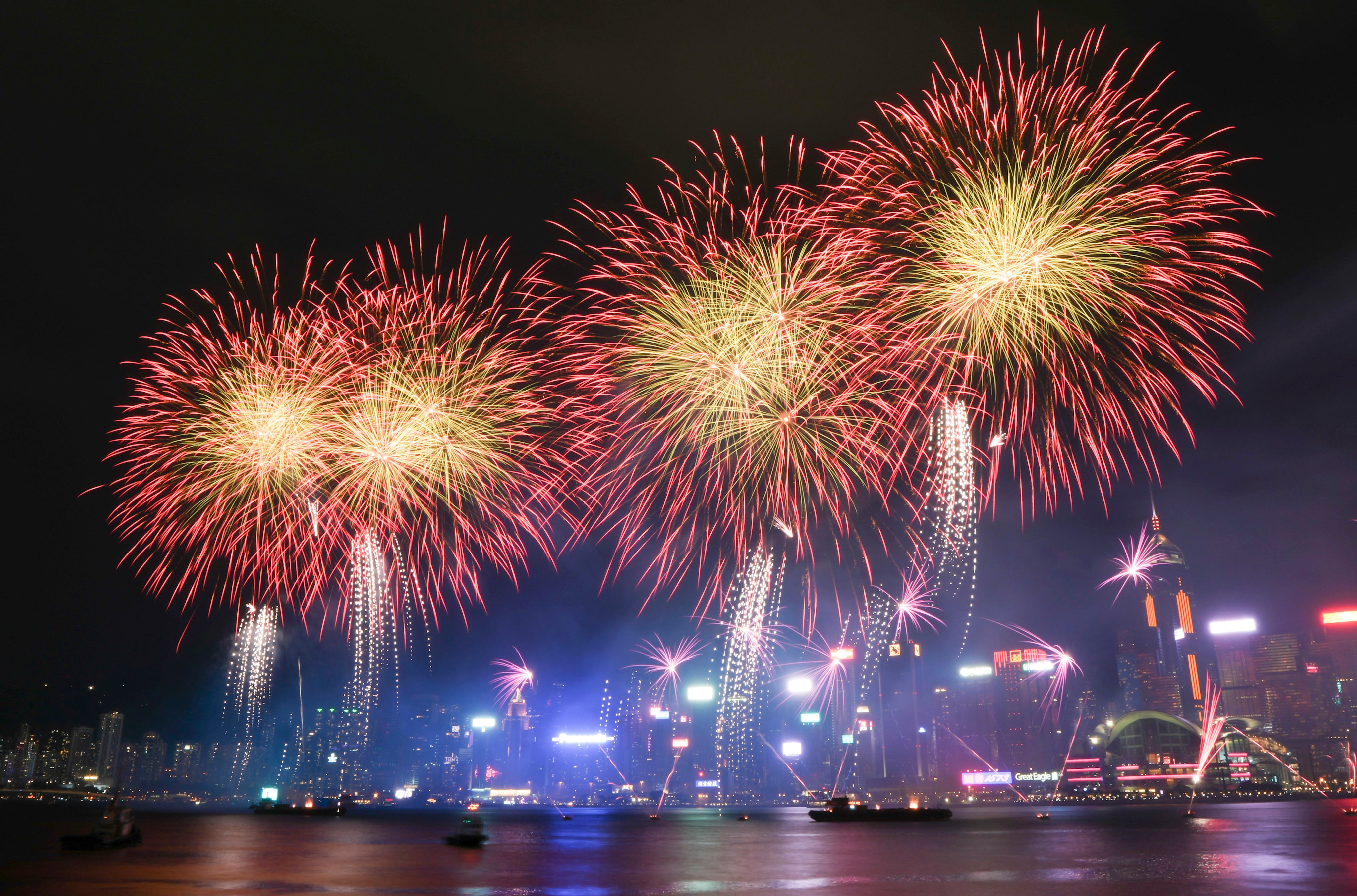 The National Day fireworks show over Victoria Harbour on Tuesday. Photo: Eugene Lee