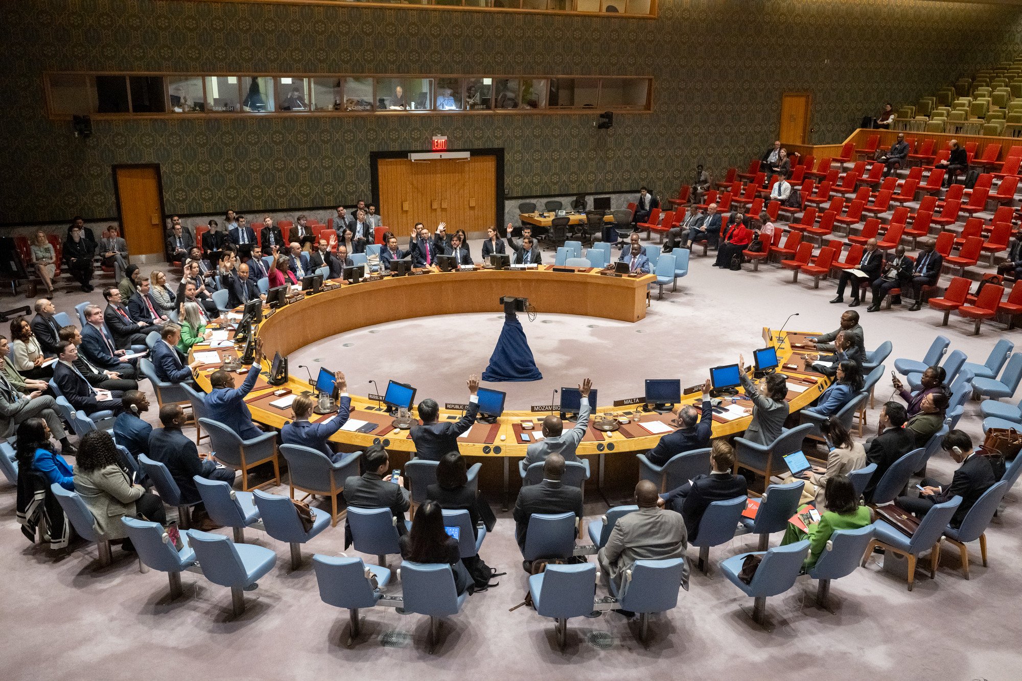 Representatives vote on a draft resolution during a UN Security Council meeting at the UN headquarters in New York on September 30. The UN Security Council has come under increased scrutiny for a perceived inability to handle the world’s affairs as permanent members use their veto in service of narrow national interests instead of the global good. Photo: UN handout via Xinhua