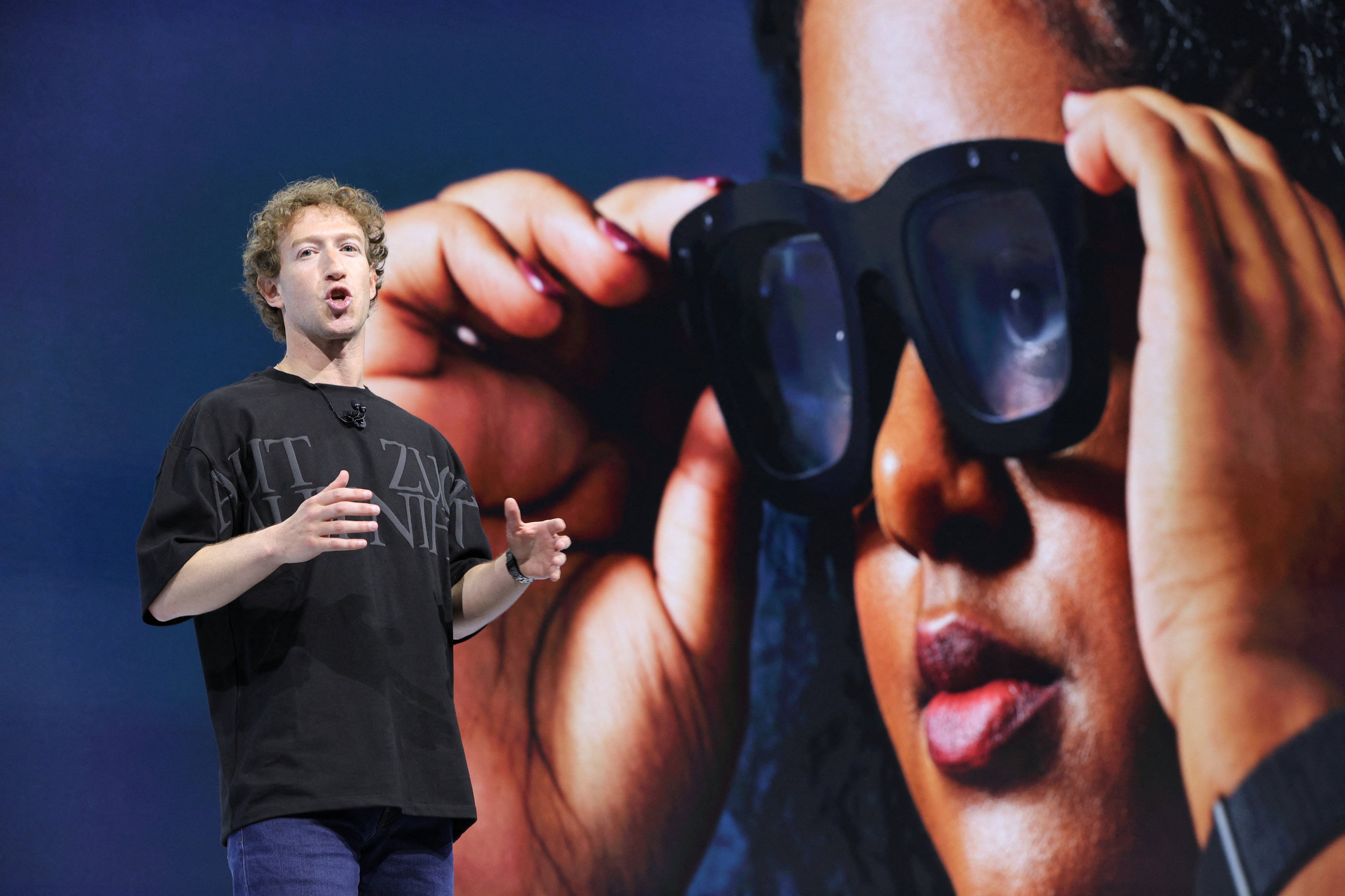 Meta CEO Mark Zuckerberg presents Orion AR glasses at the company’s headquarters in Menlo Park, California, September 25, 2024. Photo: Reuters