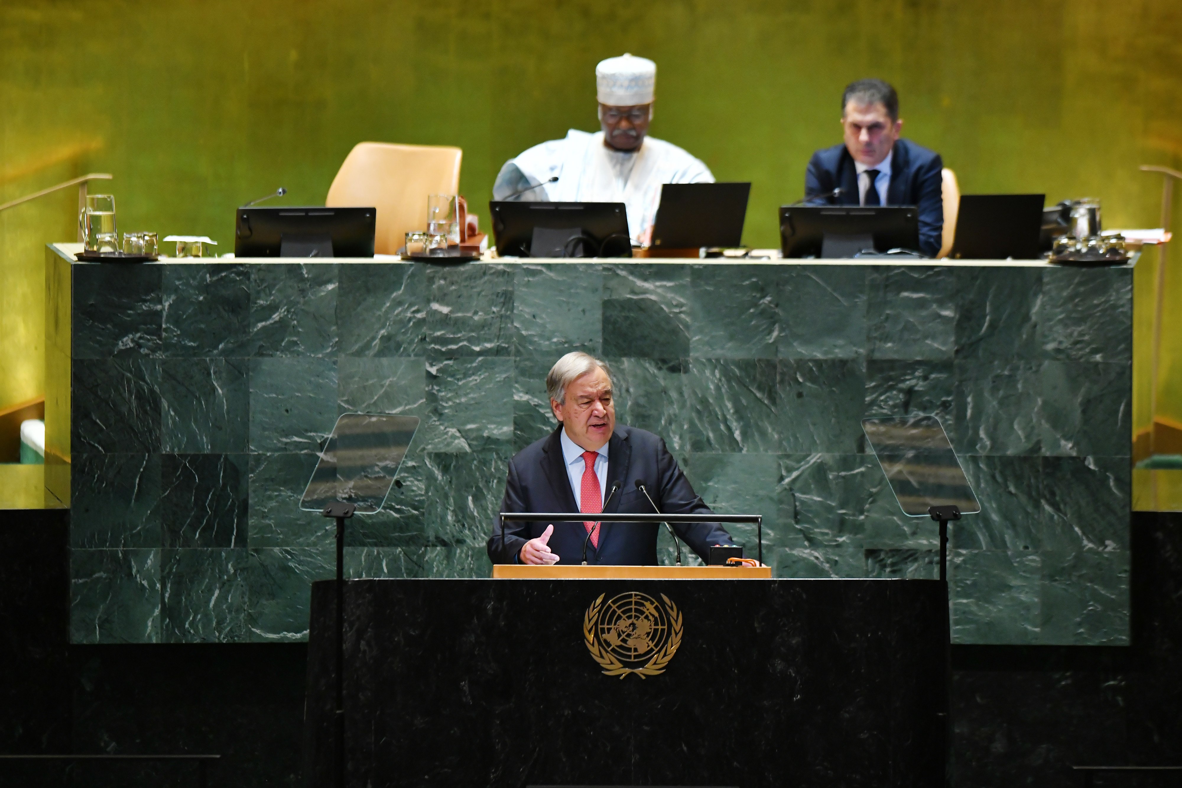 UN Secretary General Antonio Guterres speaks at the opening ceremony of the General Debate of the 79th session of the United Nations General Assembly in New York on September 24, amid growing calls for more international cooperation to address issues such as AI. Photo: Xinhua