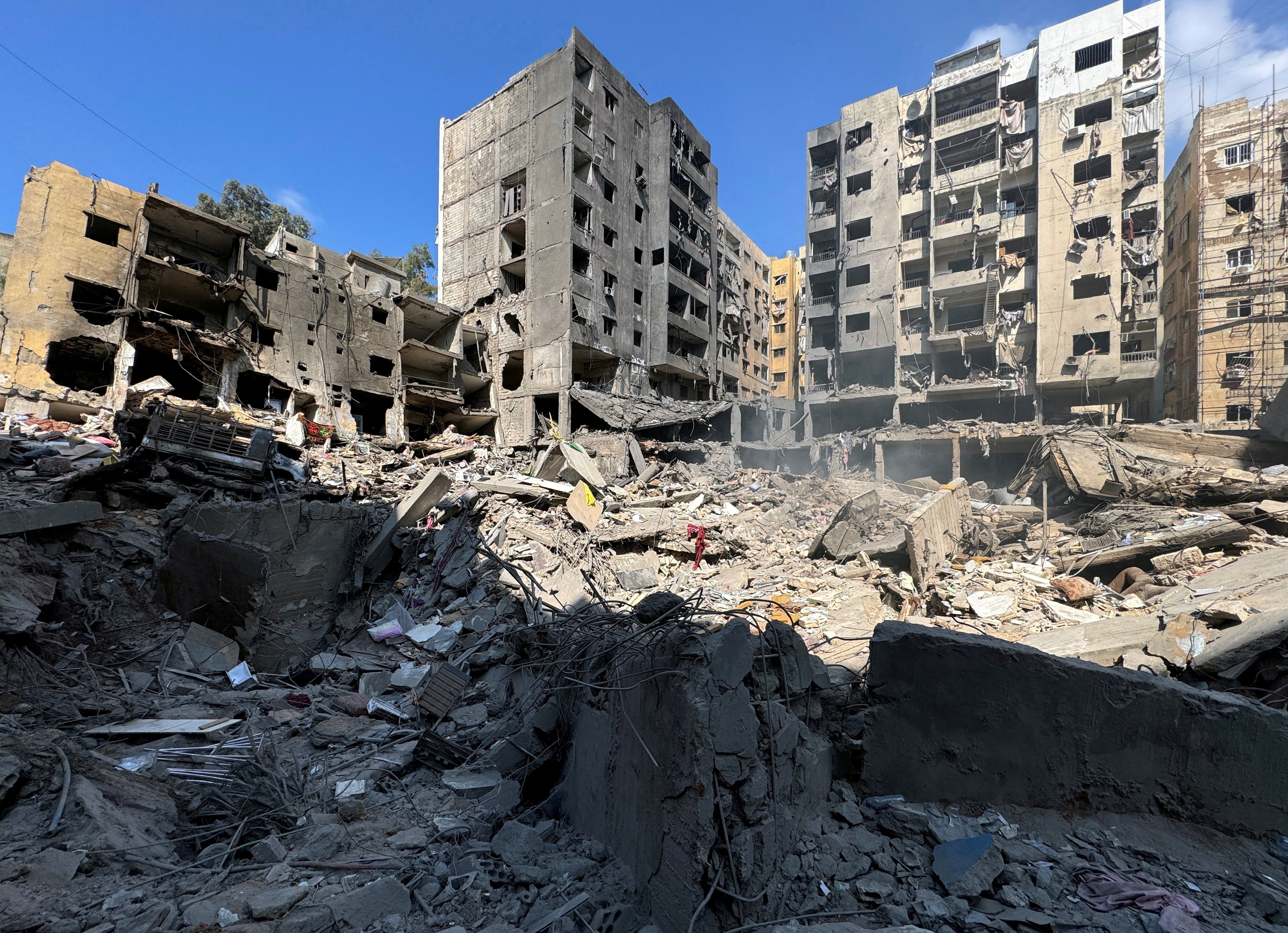 Ruins at the site of the Israeli air strike that killed Lebanon’s Hezbollah leader Sayyed Hassan Nasrallah in Beirut’s southern suburbs. Photo: Reuters