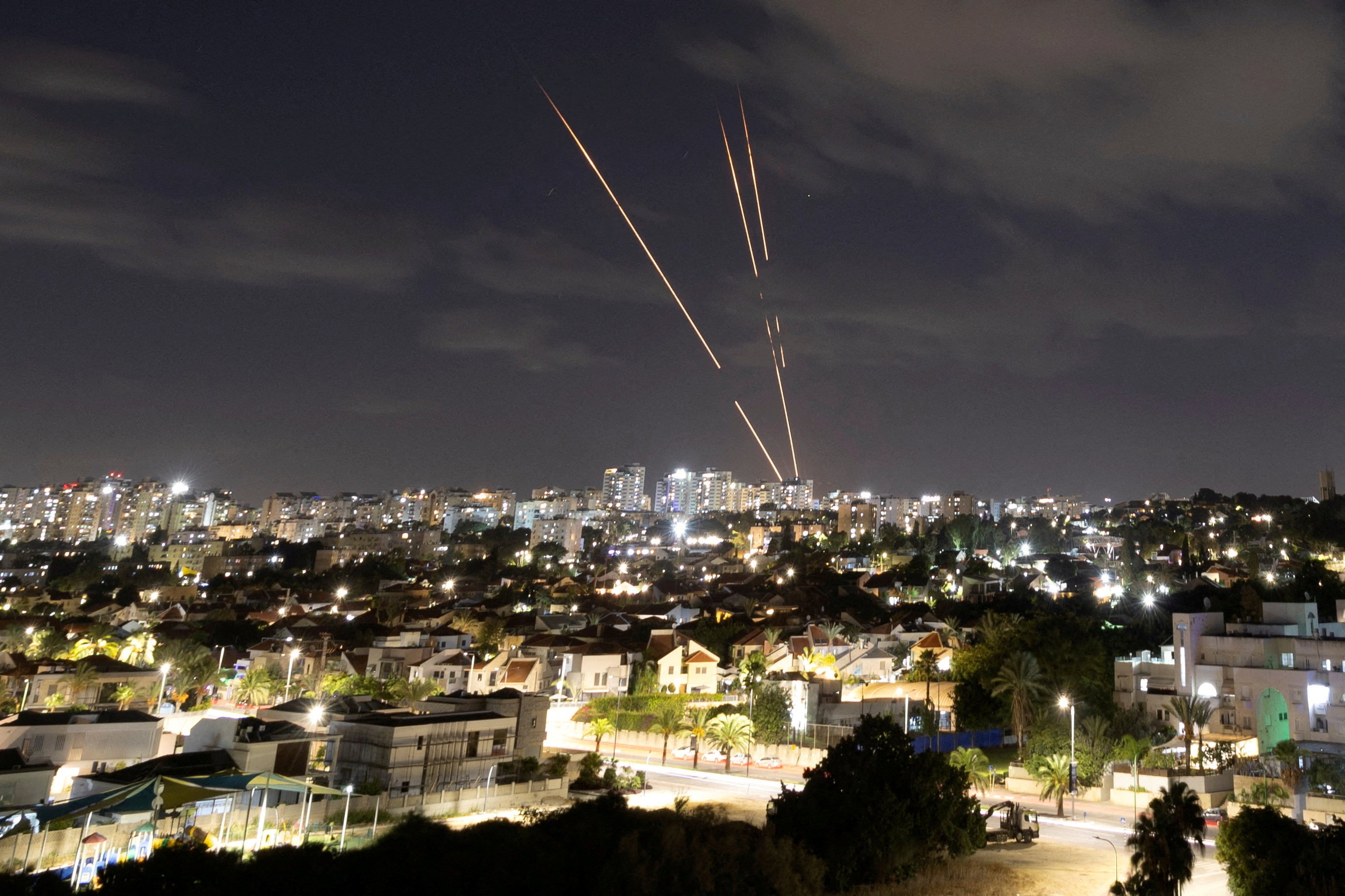 Israel’s Iron Dome anti-missile system intercepts rockets after Iran fired a salvo of ballistic missiles on October 1. Photo: Reuters