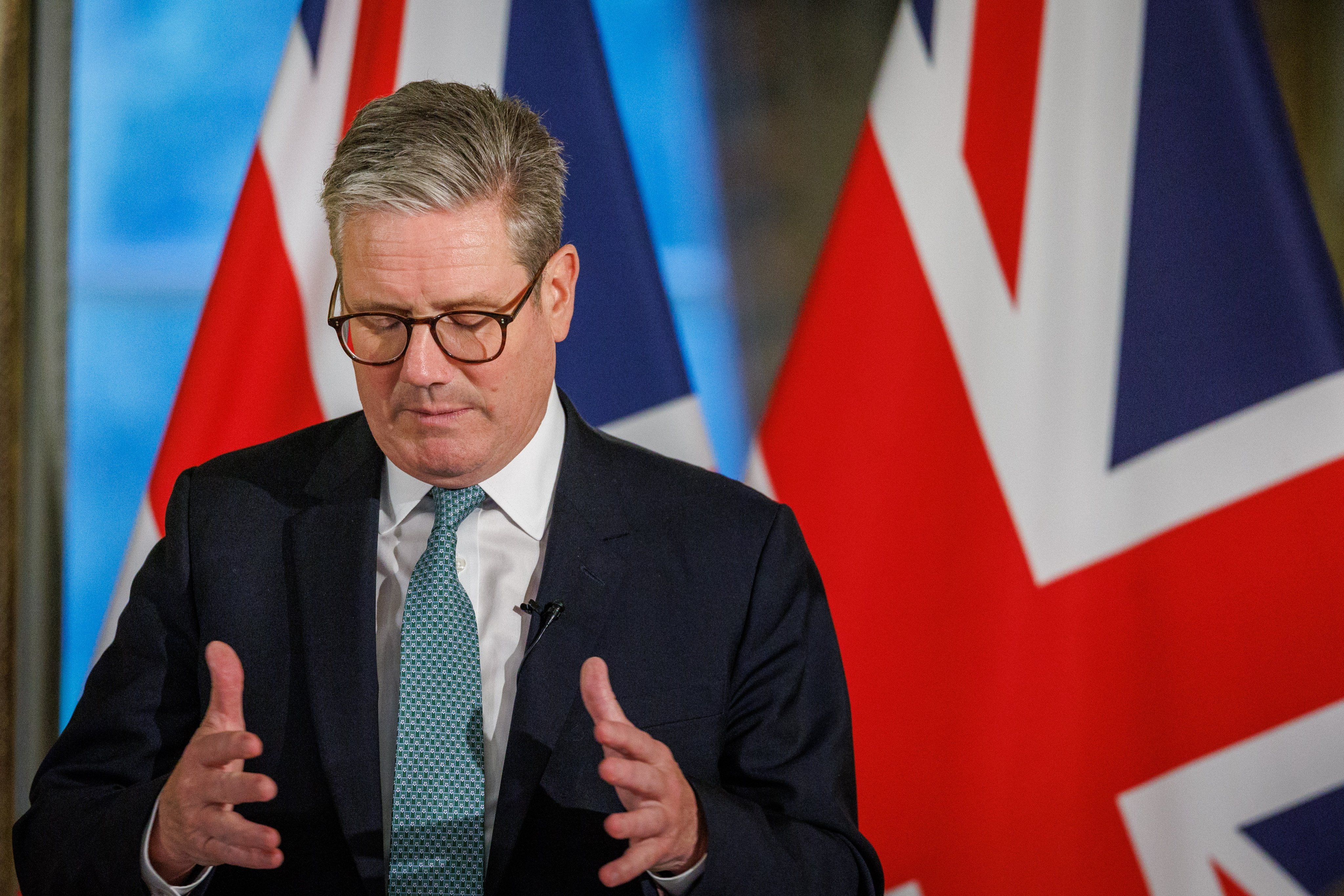 British Prime Minister Keir Starmer speaks during a briefing and Q&A at the British Residence in Brussels, Belgium, on Wednesday. Photo: EPA-EFE