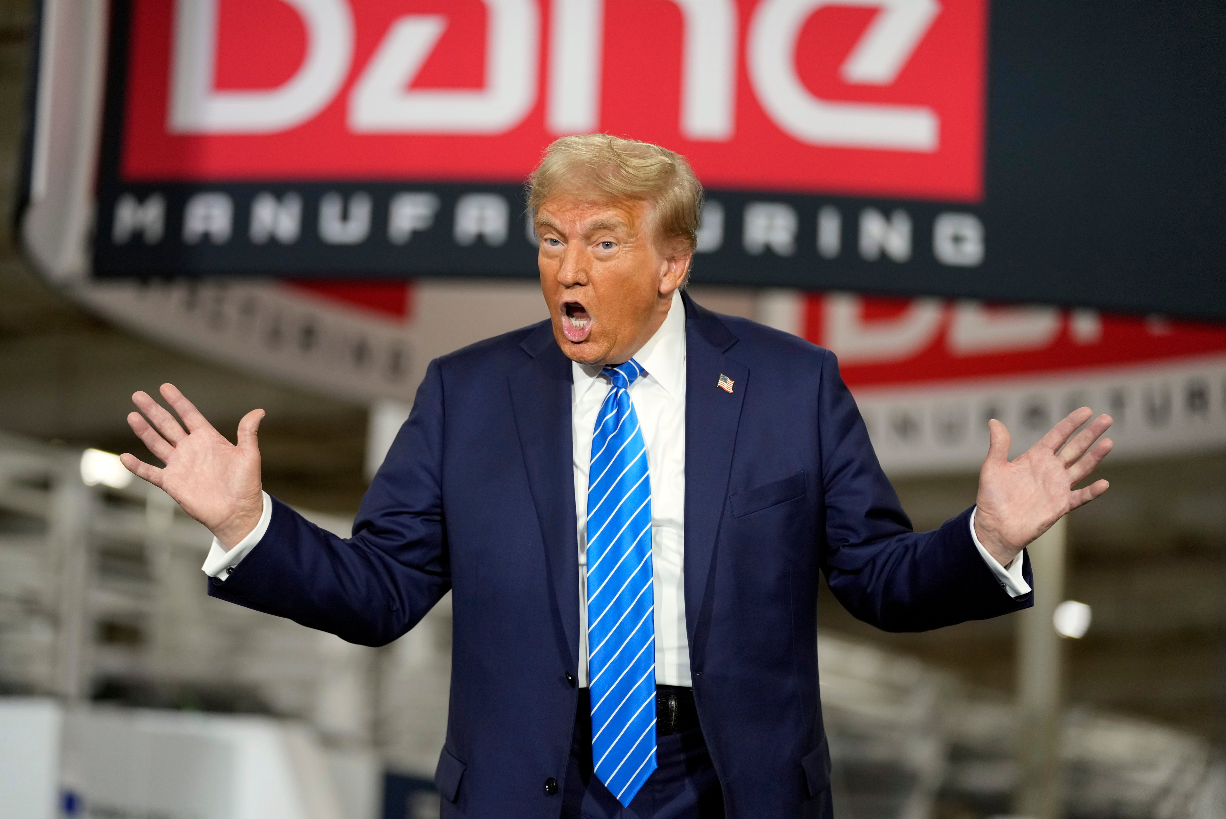 Republican US presidential nominee Donald Trump gestures at a campaign event in Waunakee, Wisconsin, on Tuesday. Photo: AP