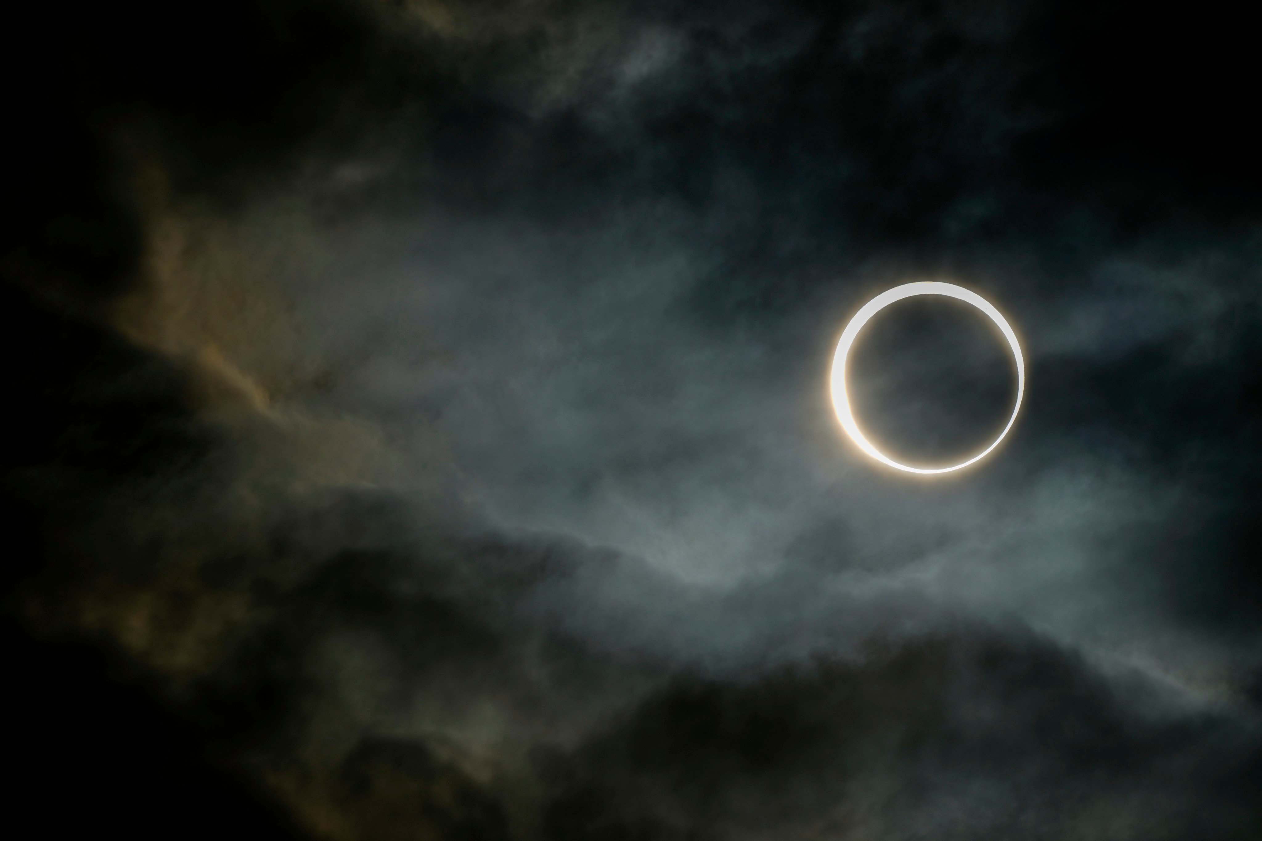 The moon moves past the sun during an annular solar eclipse in Puerto San Julian, Argentina, on Wednesday. Photo: AP