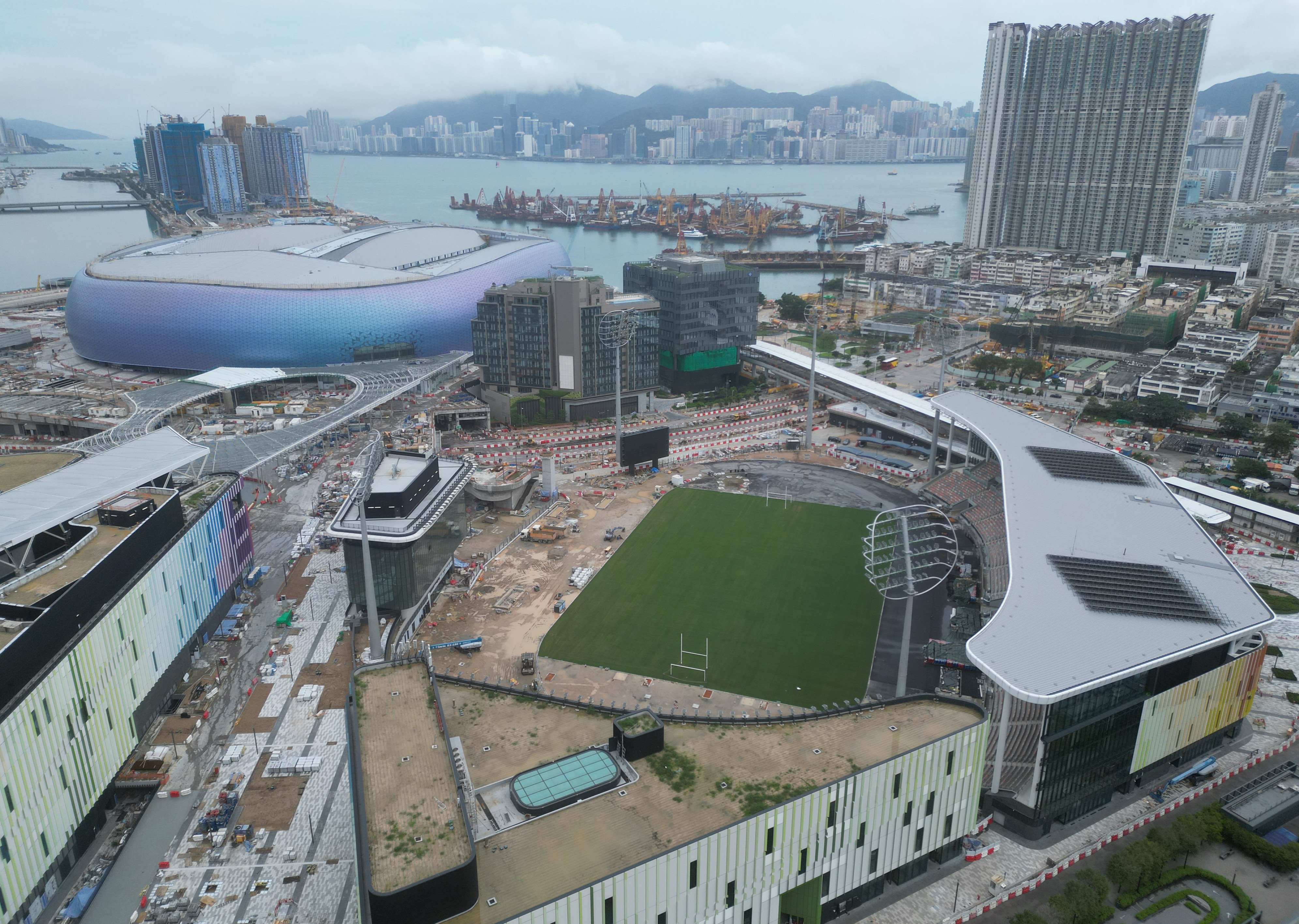 An aerial view of Kai Tak Youth Sports Ground, in front of the new park’s main stadium. Photo: Eugene Lee