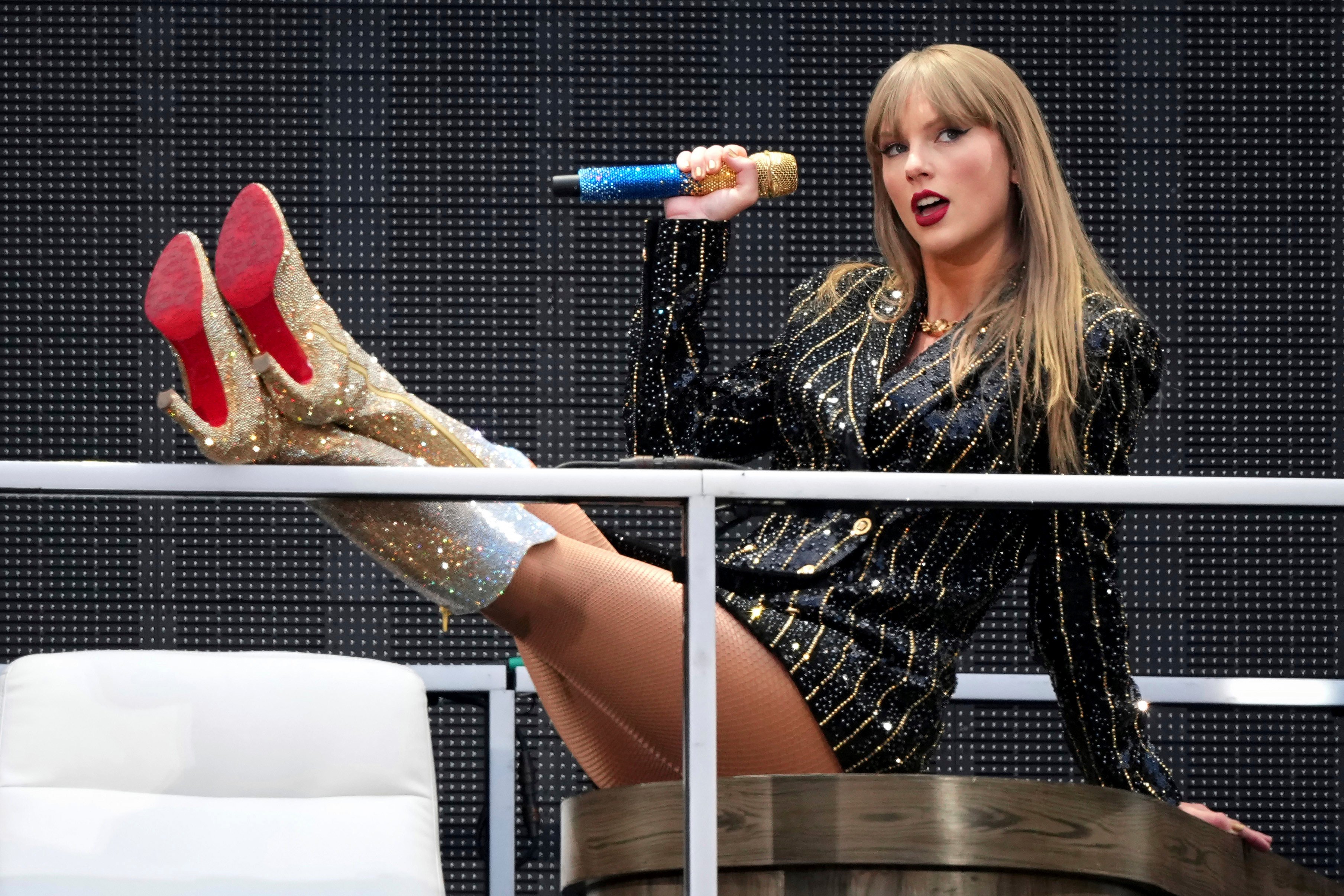 Taylor Swift performs at Wembley Stadium, London, on June 21 as part of her Eras Tour. Photo: AP