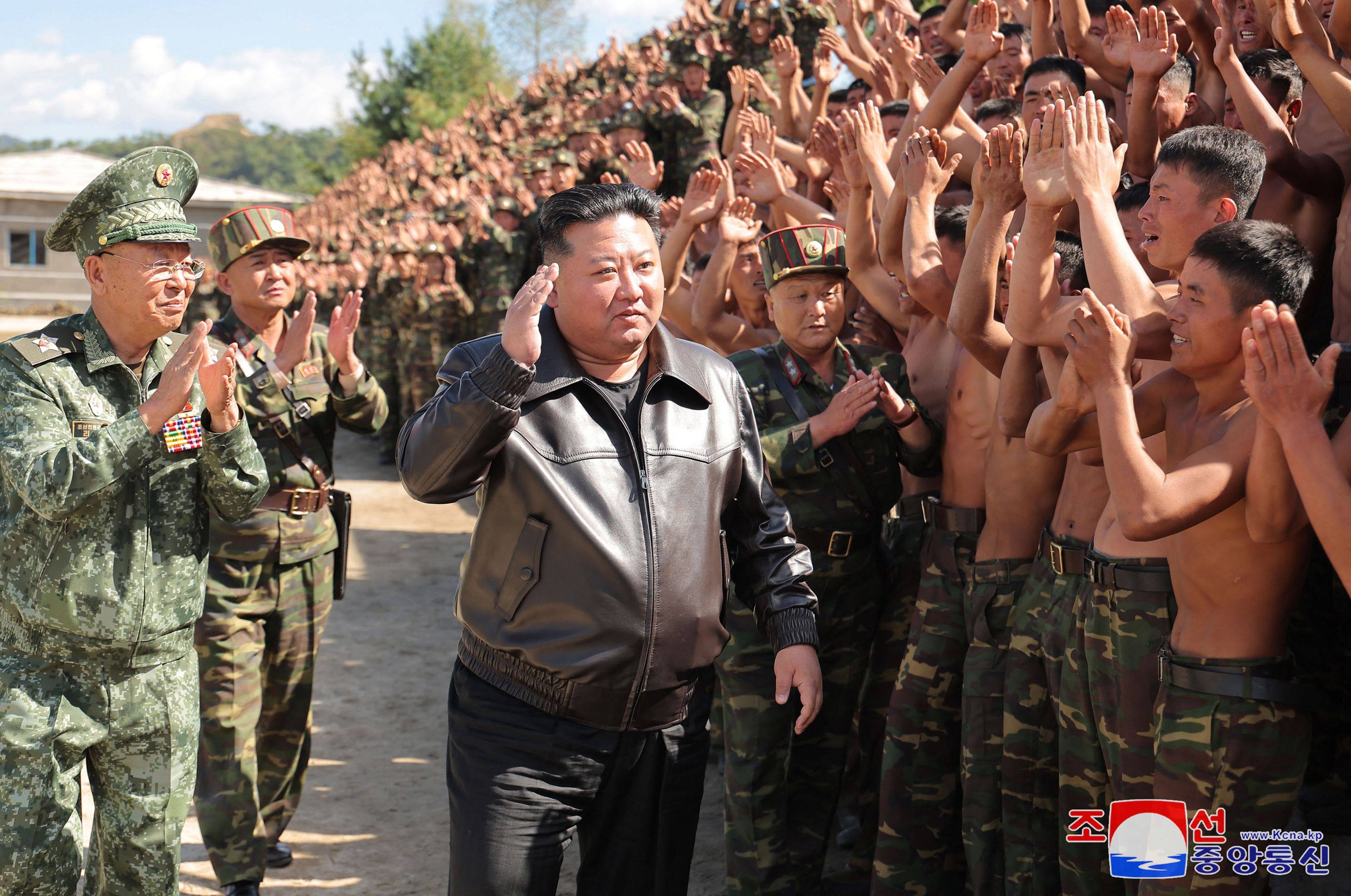 Kim Jong-un inspects a military training base at an undisclosed location in North Korea on October 2. Photo: KCNA via KNS/AFP