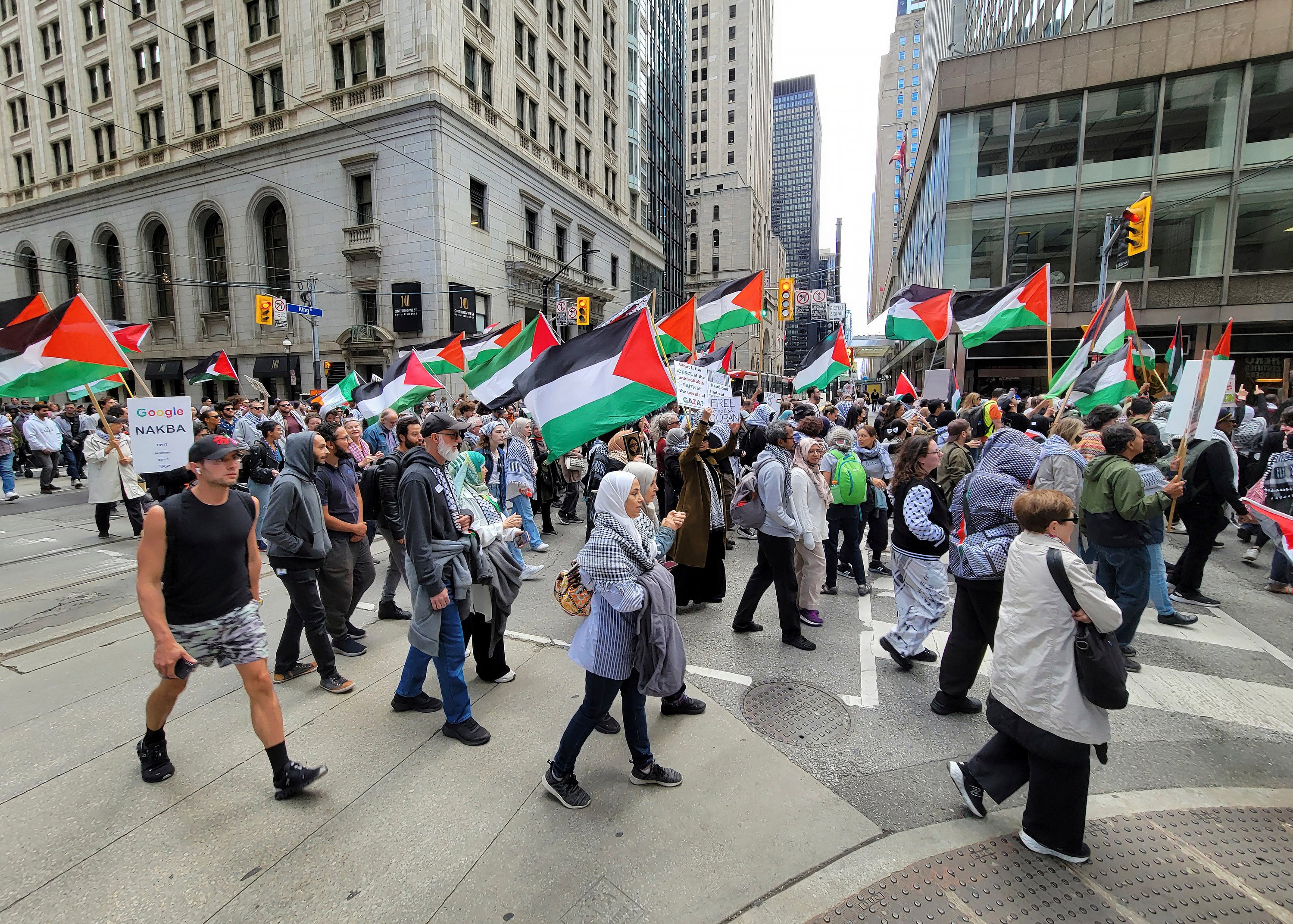 People take part in a pro-Palestinian protest in Toronto on September 7. Canada said in May it would bring in up to 5,000 Gazans. Months later, just over 300 have arrived, with 698 applications approved out of over 4,200 submitted. Photo: The Canadian Press