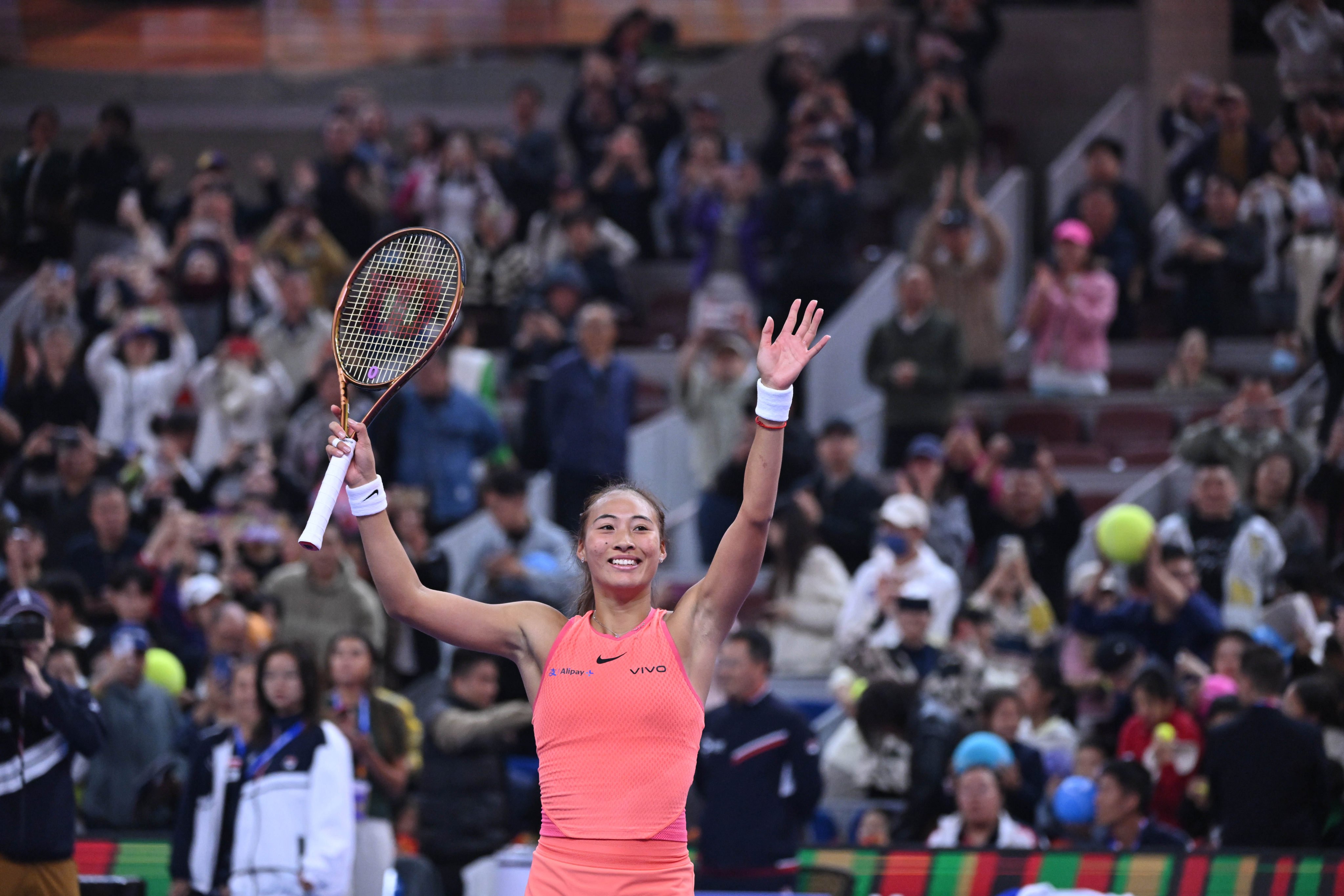 China’s Zheng Qinwen celebrates her victory over Mirra Andreeva of Russia, saying later she had played to only “20-30 per cent of my level”. Photo: Xinhua