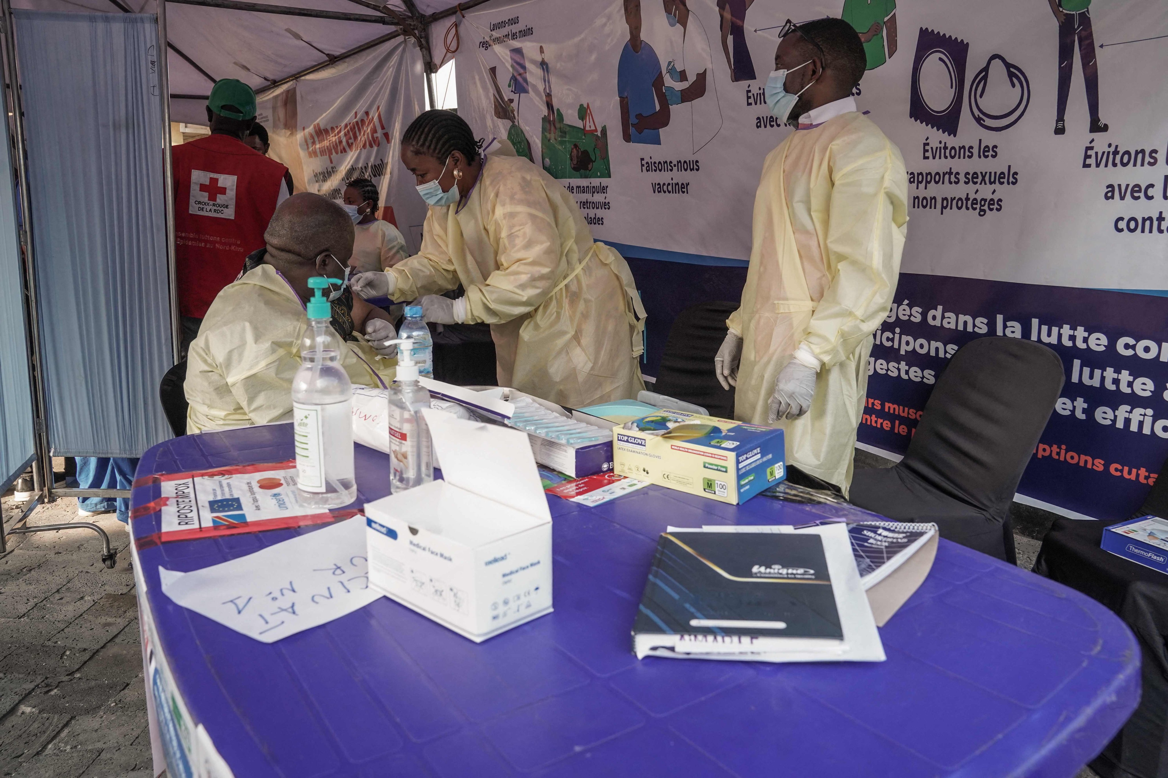 Clinicians get ready to administer mpox vaccines during the launch of the vaccination campaign at the General Hospital of Goma,  Democratic Republic of Congo on Saturday. Photo: AFP