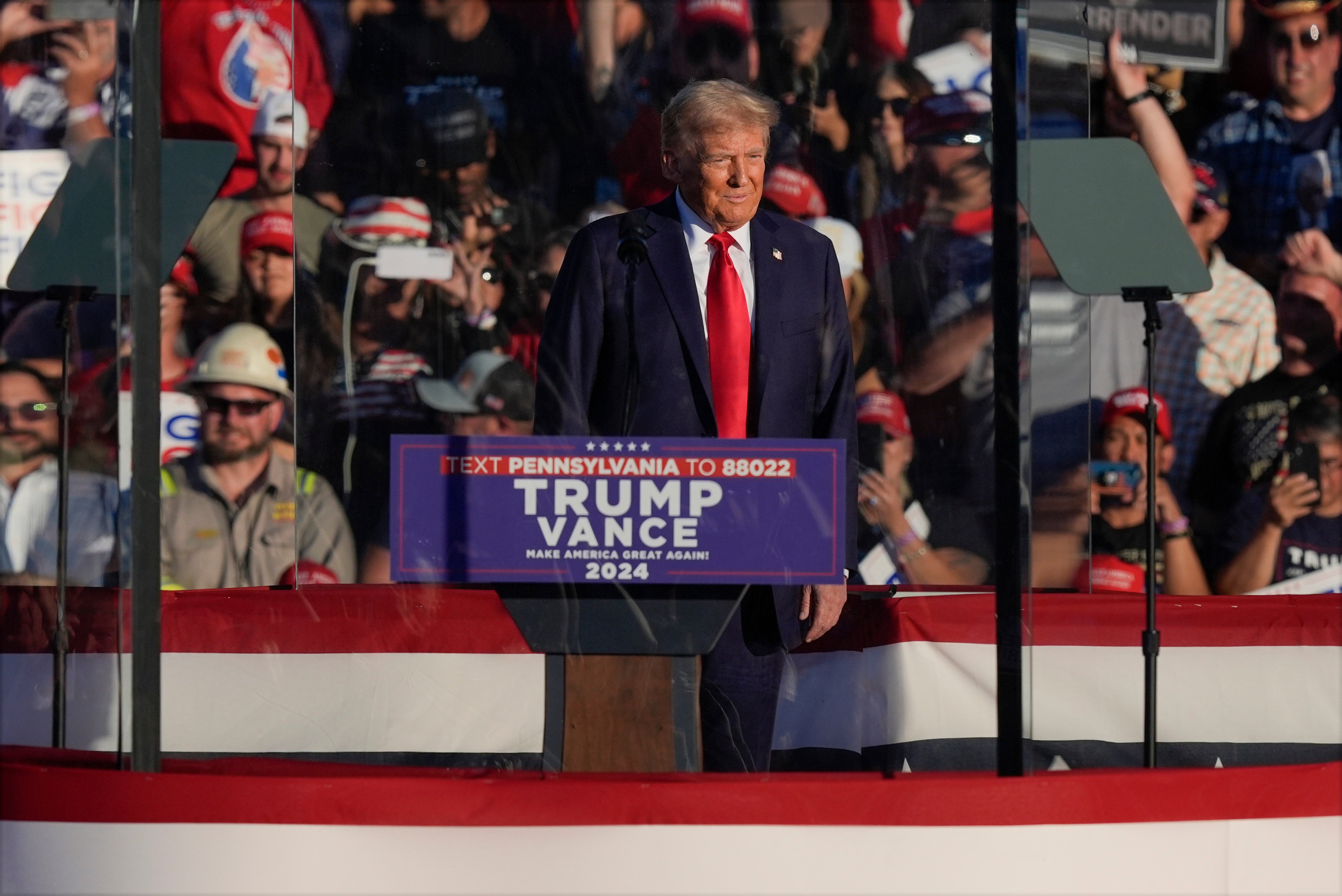 Republican presidential nominee and former US president Donald Trump speaks at a campaign rally in Butler, Pennsylvania on Saturday. Photo: AP 