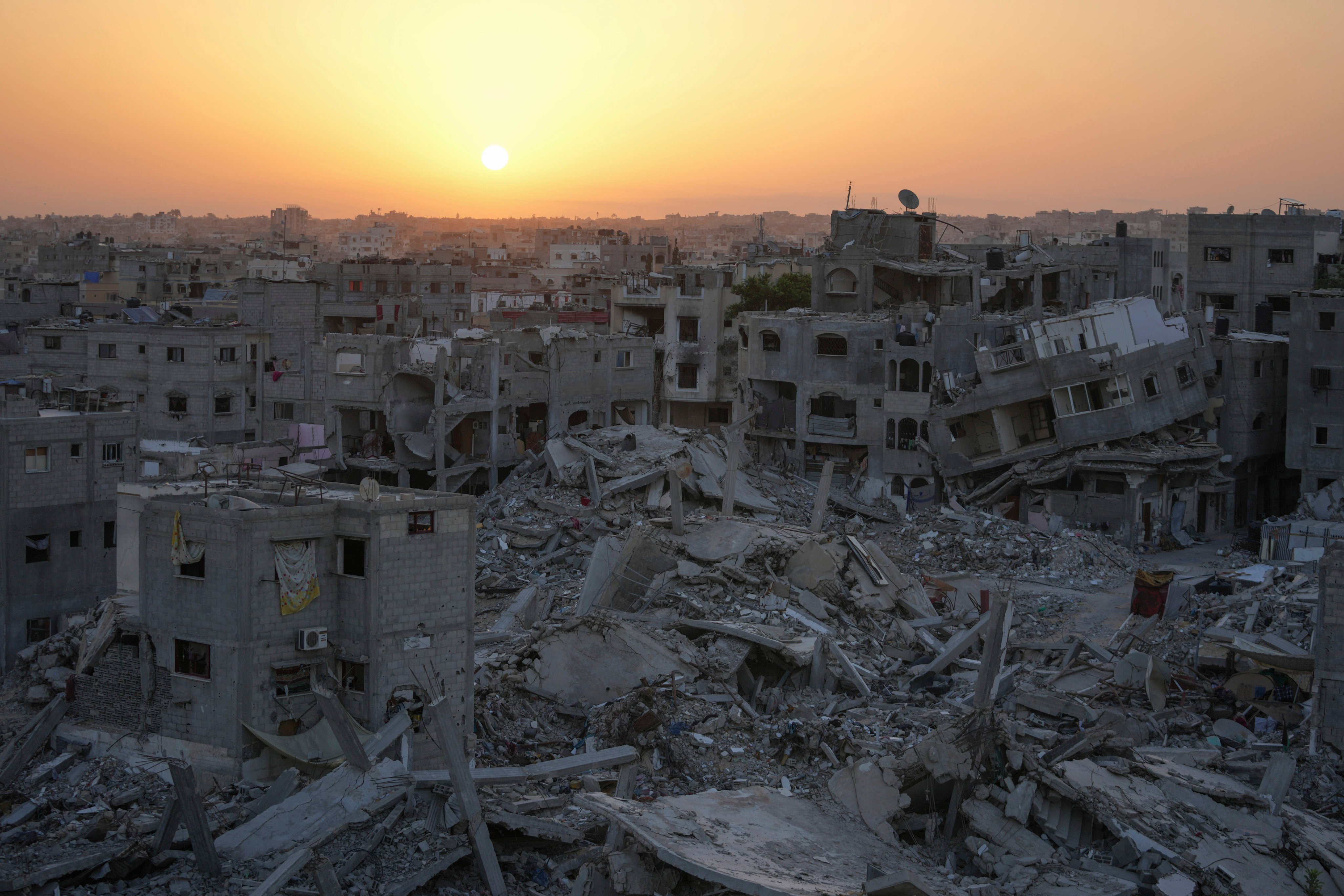 Destruction left by the Israeli air and ground offensive in Khan Younis, Gaza Strip. Photo: AP