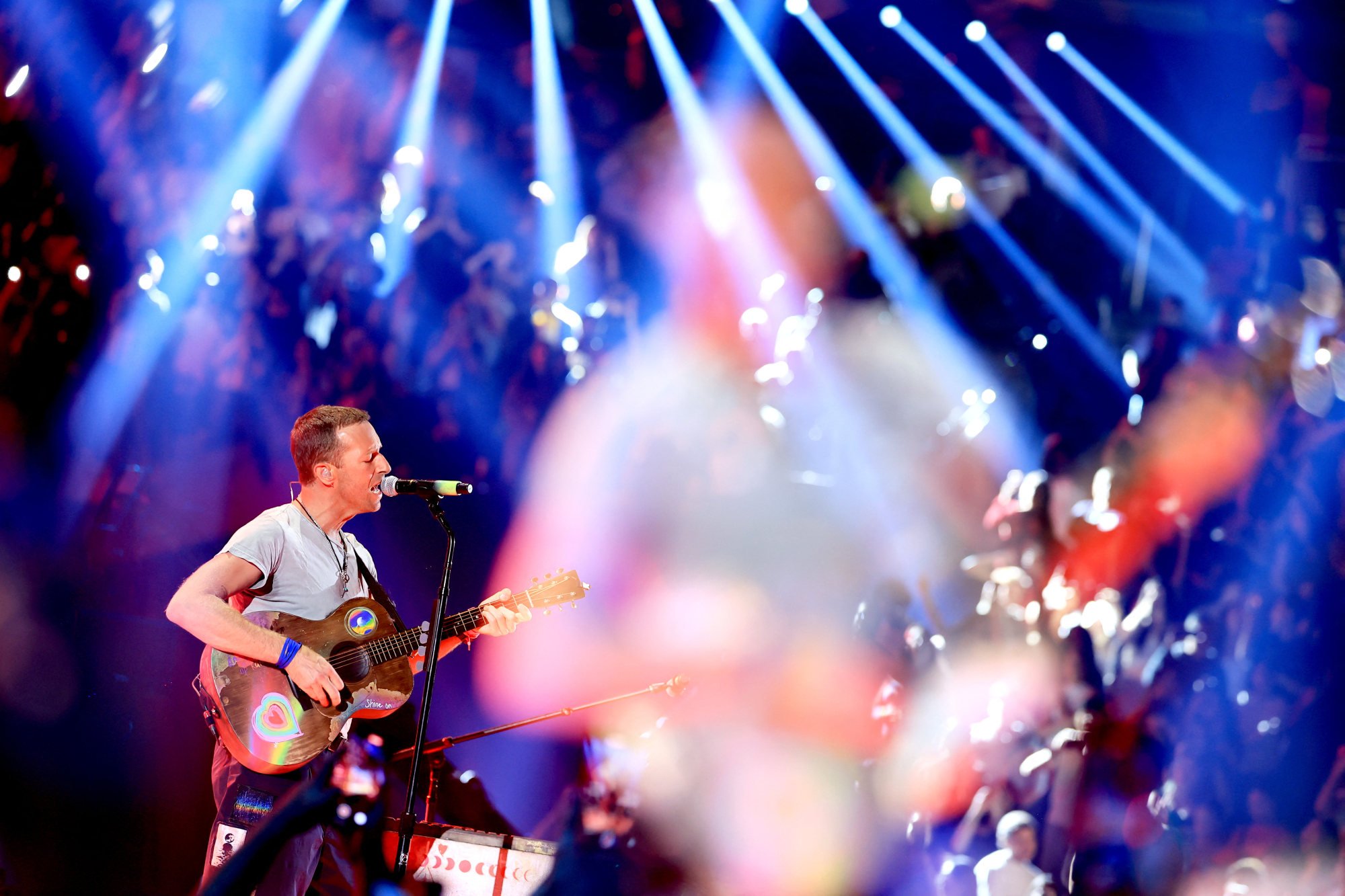 Lead singer Chris Martin of Coldplay performs at the iHeartRadio Music Festival in Las Vegas in September. Photo: Getty Images.