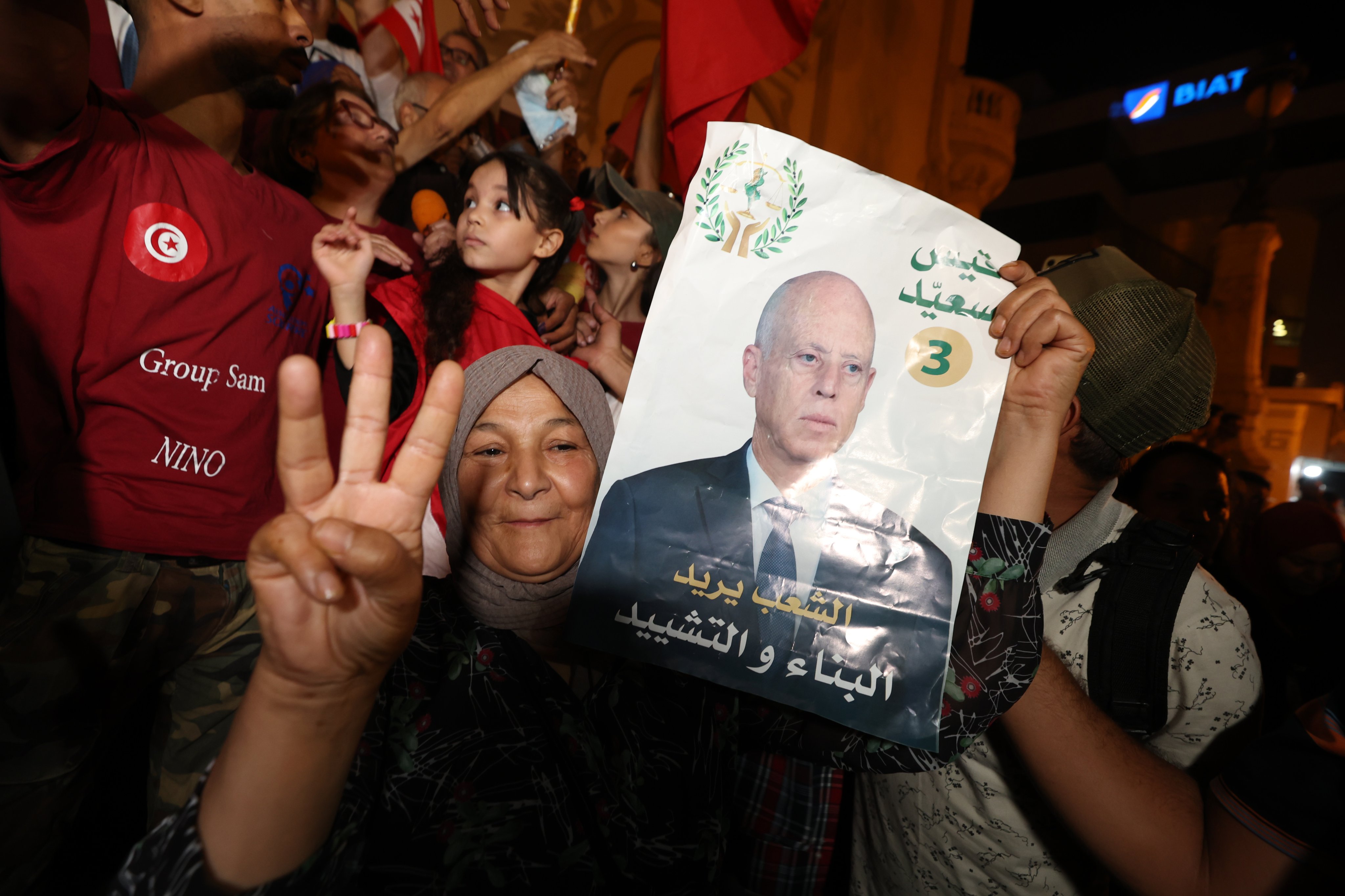 Supporters of Tunisian President Kais Saied celebrate. Photo: EPA-EFE