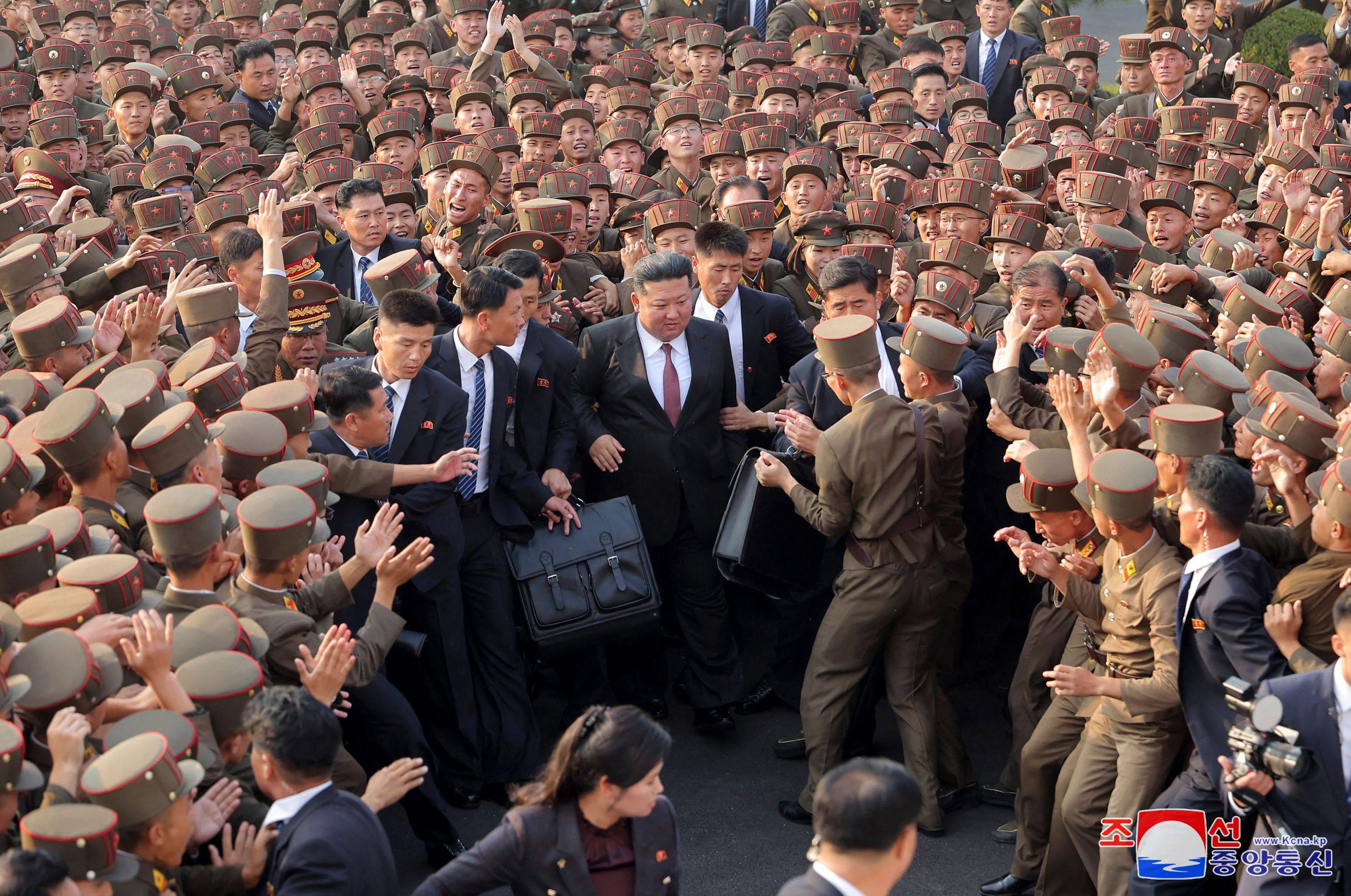 North Korea’s supreme leader Kim Jong-un visits the Kim Jong-un University of National Defence in Pyongyang on Monday. Photo: KCNA via KNS/AFP