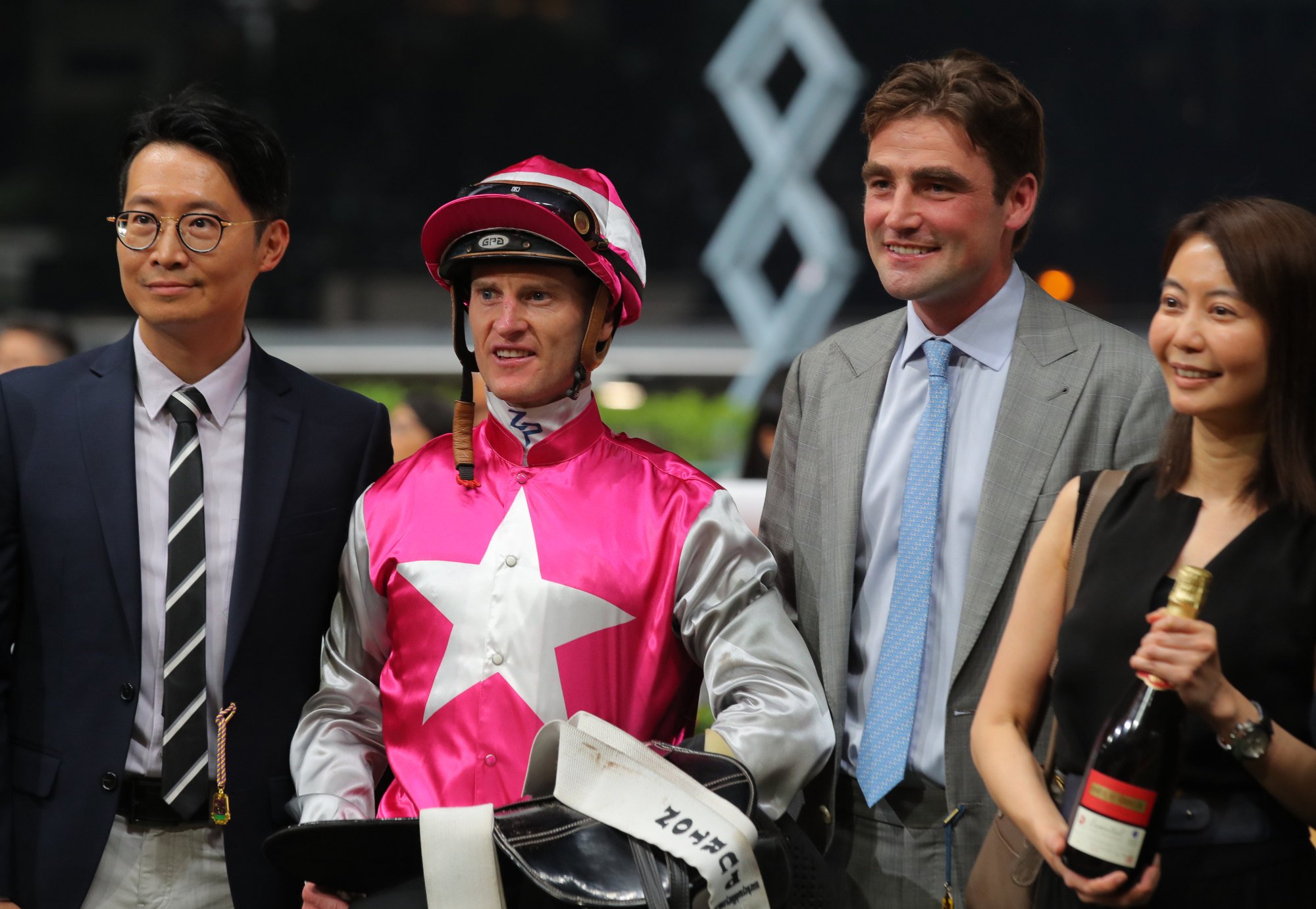 Zac Purton, David Eustace and connections are all smiles after Swift Ascend’s Valley victory.