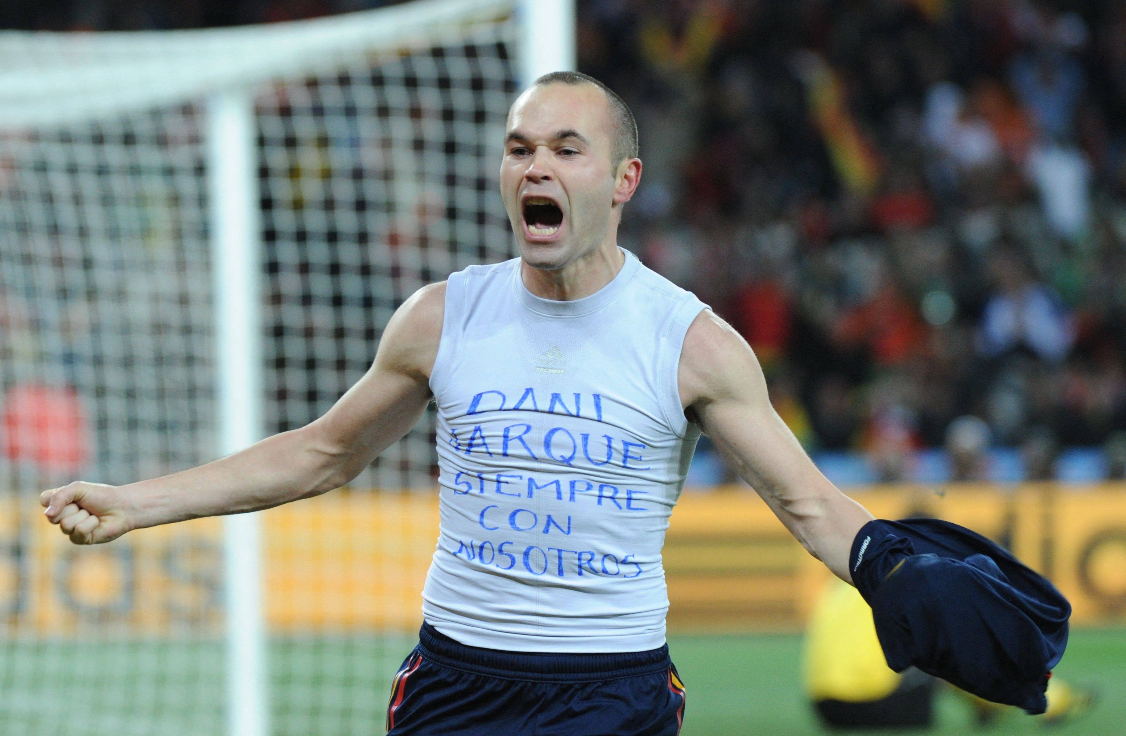 Andrés Iniesta celebrates after scoring the only goal of the 2010 World Cup final against Netherlands. Photo: AFP