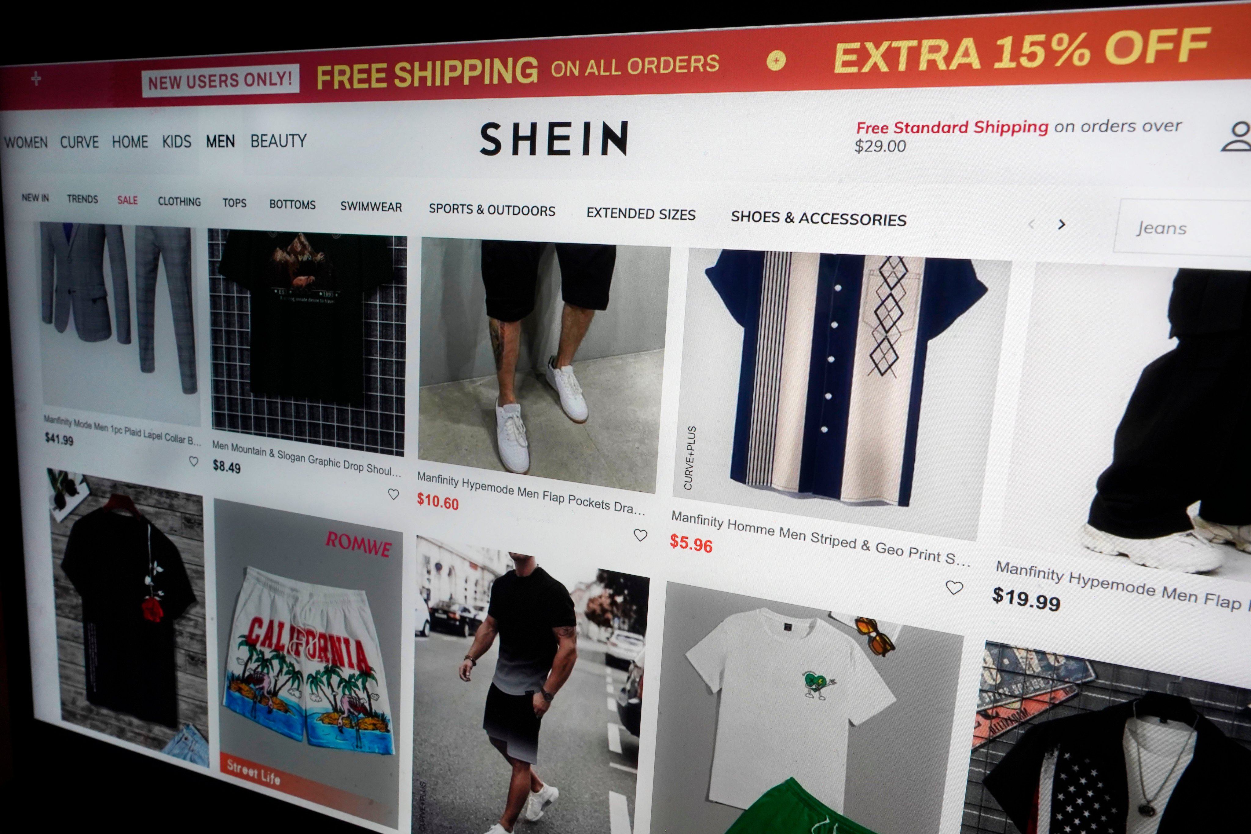 A page from the Shein website is shown in this photo taken June 23, 2023. Photo: AP 