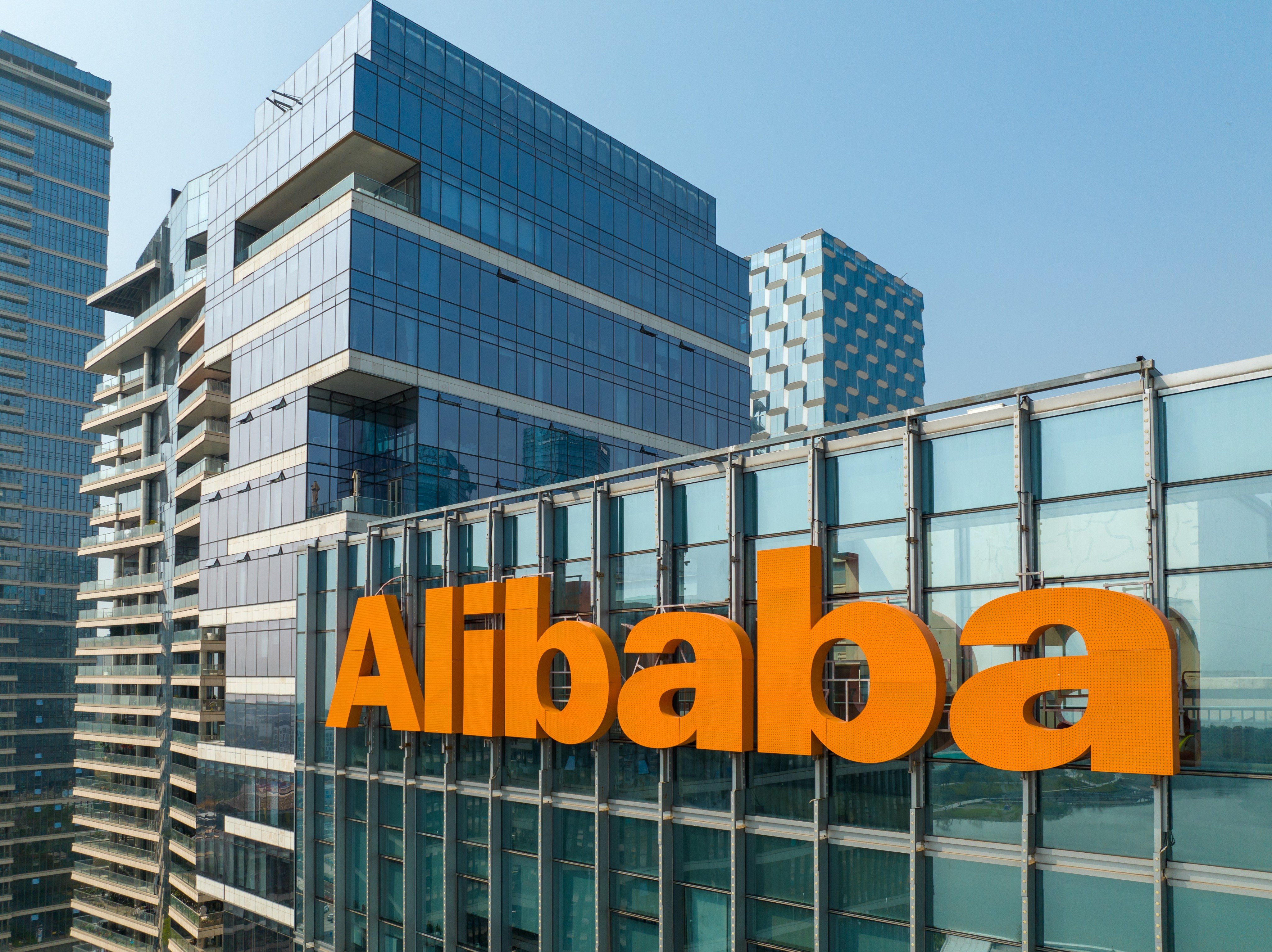 The Alibaba logo seen on its office building in Shenzhen, Guangdong province. Photo: Shutterstock Images