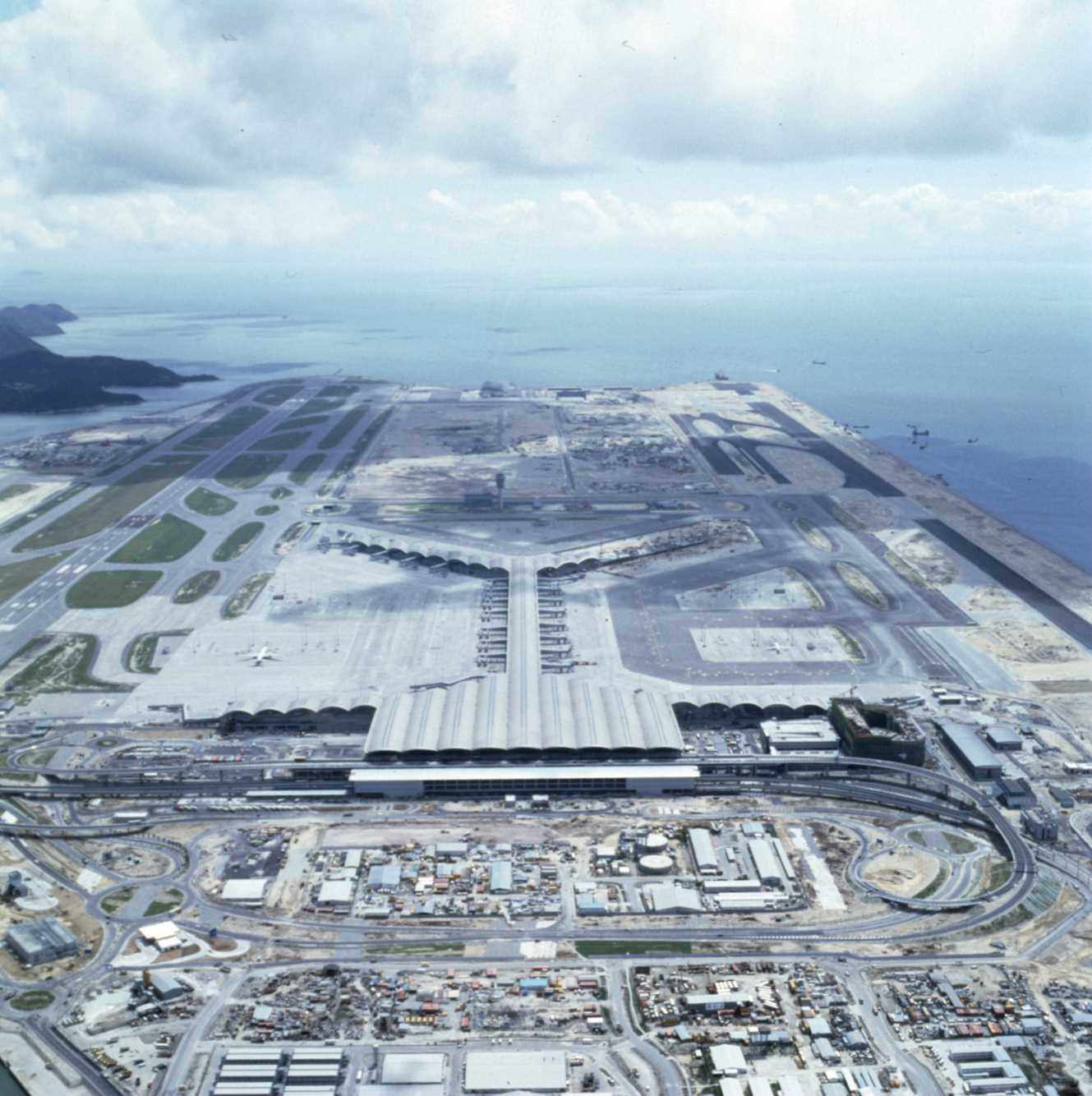 Aerial view of the Hong Kong International Airport in Chek Lap Kok in June 1998. Photo: Foster + Partners