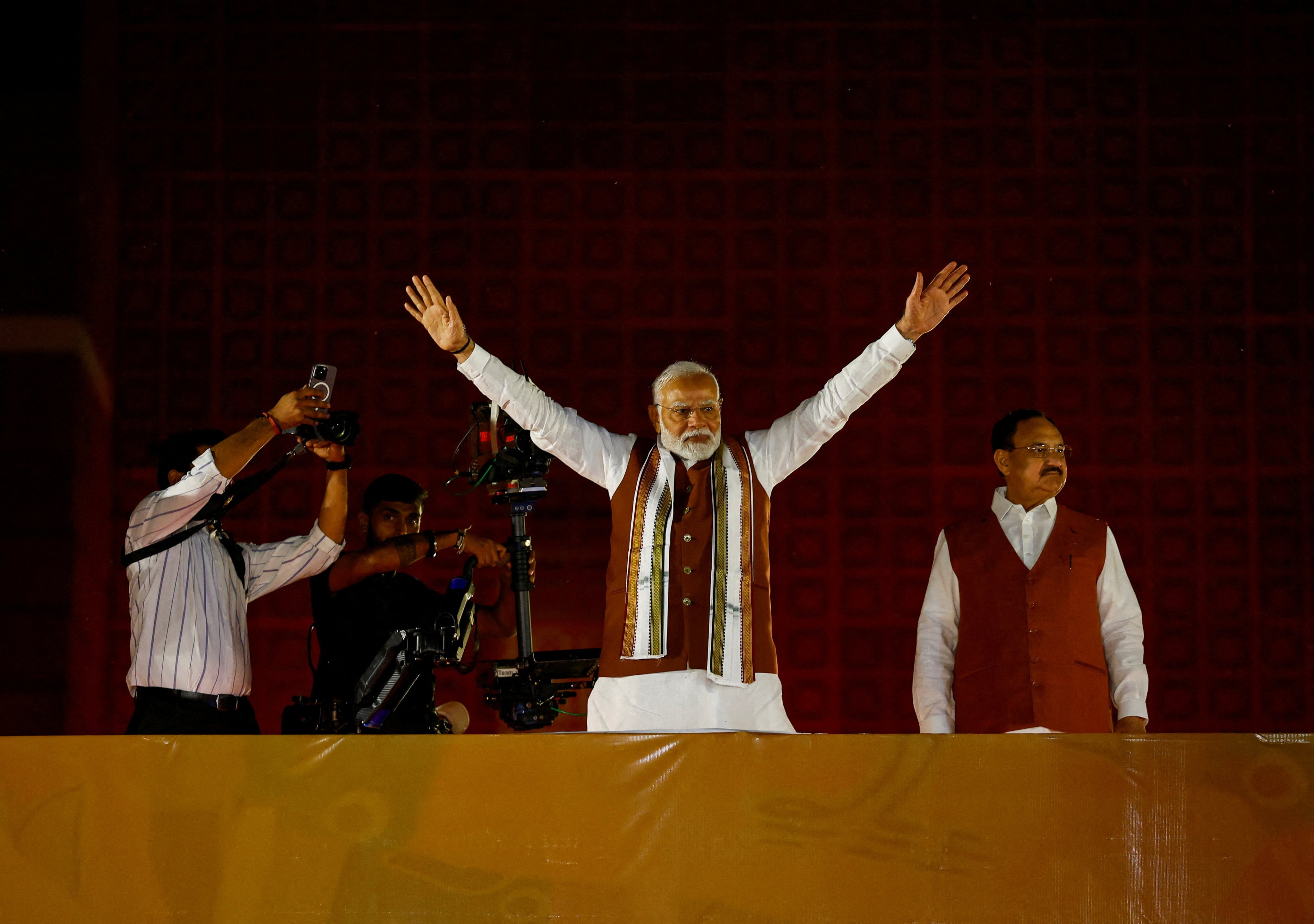 Indian Prime Minister Narendra Modi at Bharatiya Janata Party (BJP) headquarters as the party celebrates its win in the Haryana state assembly elections on October 8. Photo: Reuters