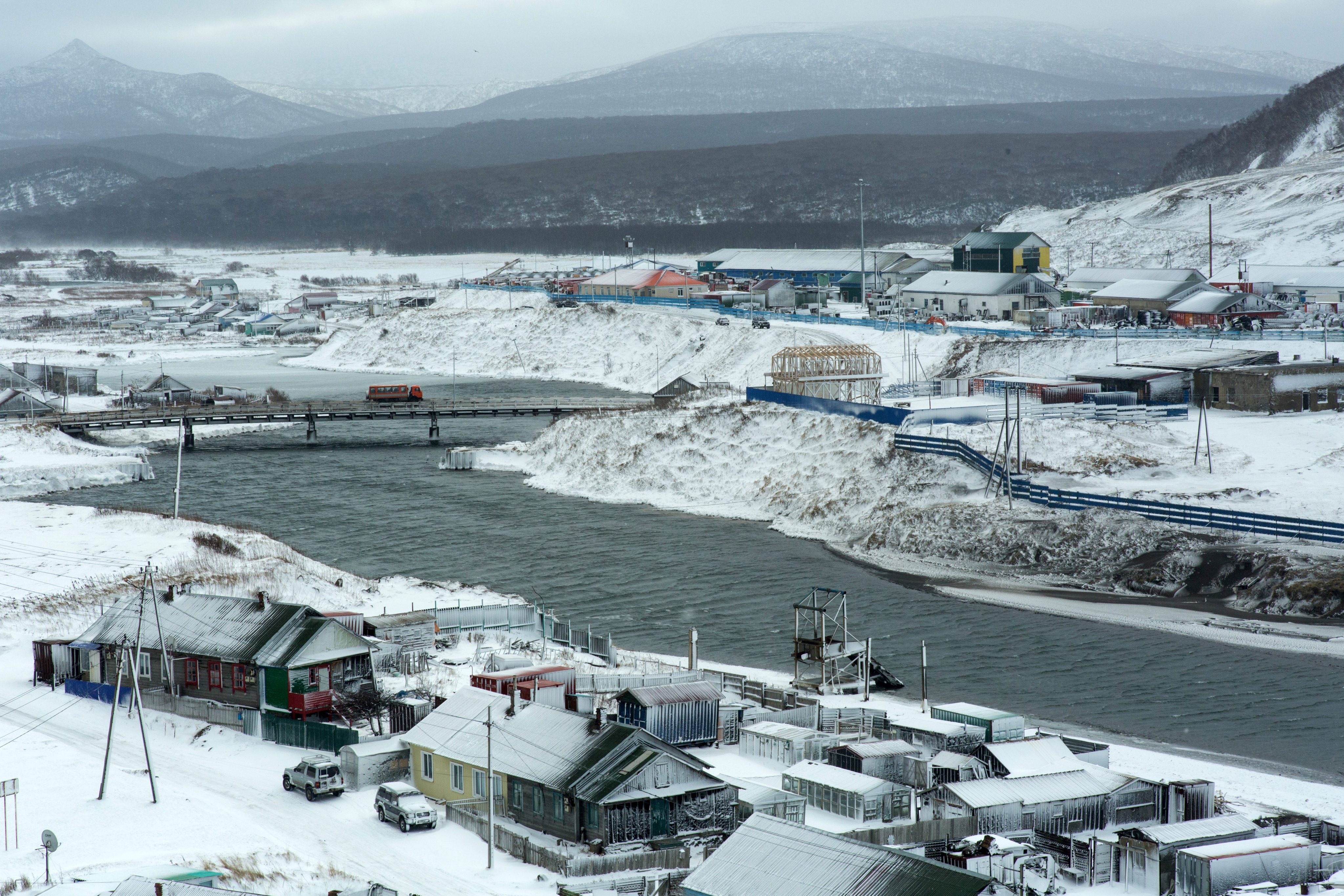 Kurilsk town on the island of Iturup, one of the four islands that are part of a decades-long territorial dispute between Japan and Russia. Photo: AFP