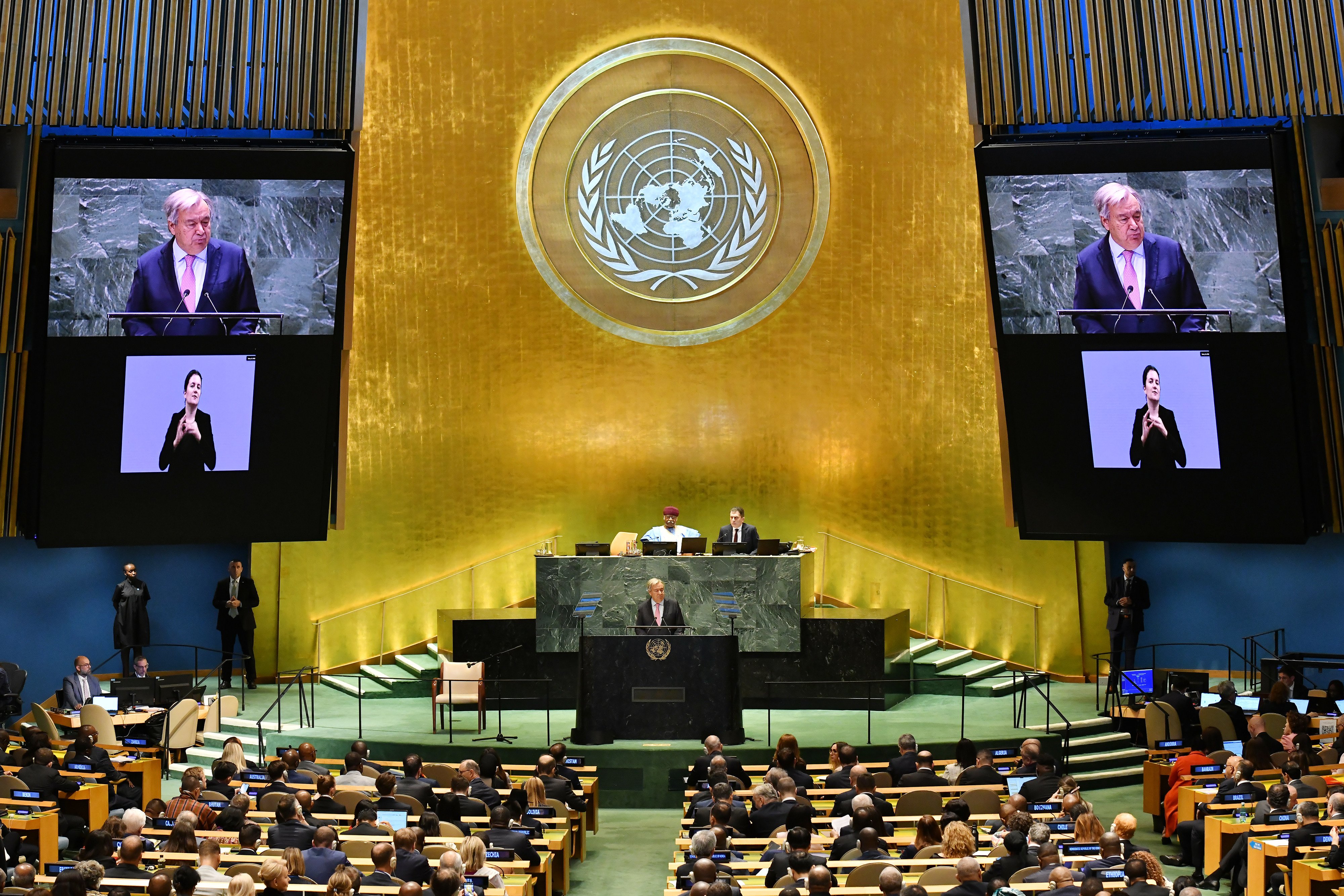 UN Secretary General Antonio Guterres (at the podium) speaks at the Summit of the Future at the UN headquarters in New York, on September 22. Photo: Xinhua