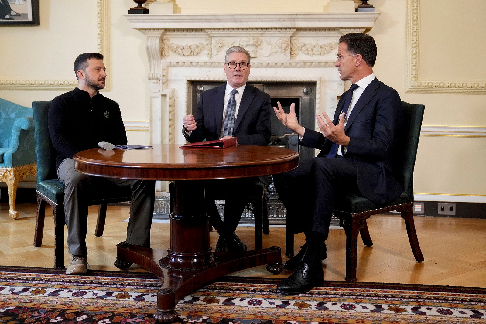 (From left) Volodymyr Zelensky, Britain’s Prime Minister Keir Starmer and Nato Secretary General Mark Rutte meet at 10 Downing Street. Photo: TNS