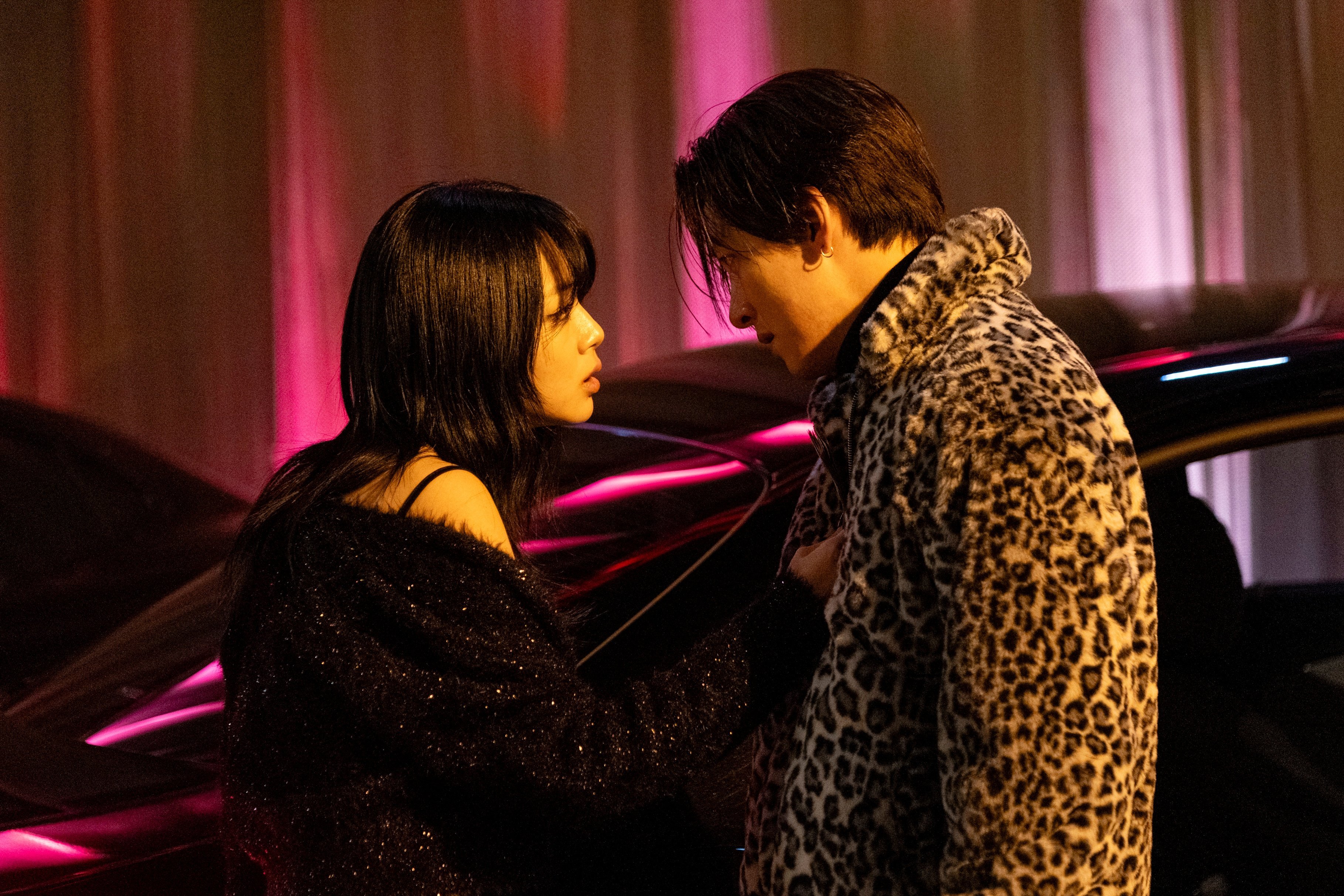 Bibi (left) as escort Jae-hee and Ji Chang-wook as pimp Gil-ho in a still from Gangnam B-Side. Photo: Disney+