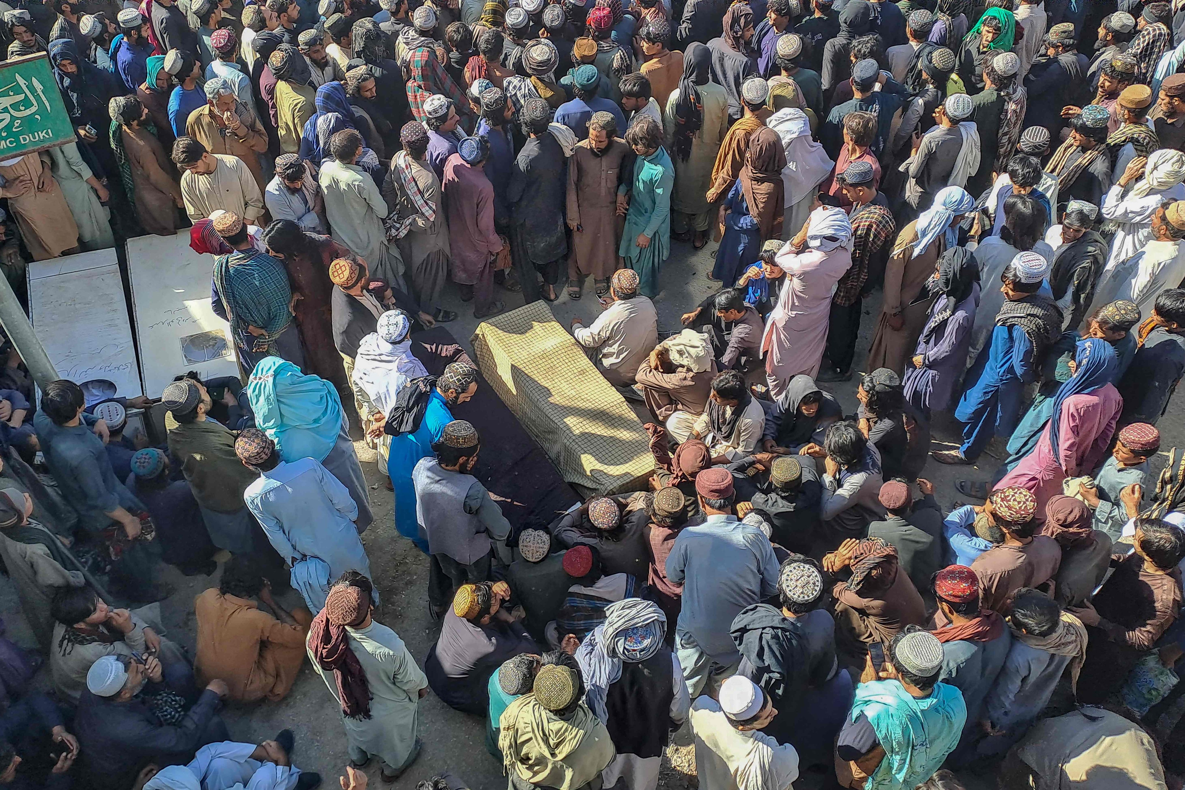 Miners and other labourers, and the coffins of victims who died in an attack on Friday, take part in a protest against the killings in Pakistan’s southwestern Balochistan province. Photo: AFP