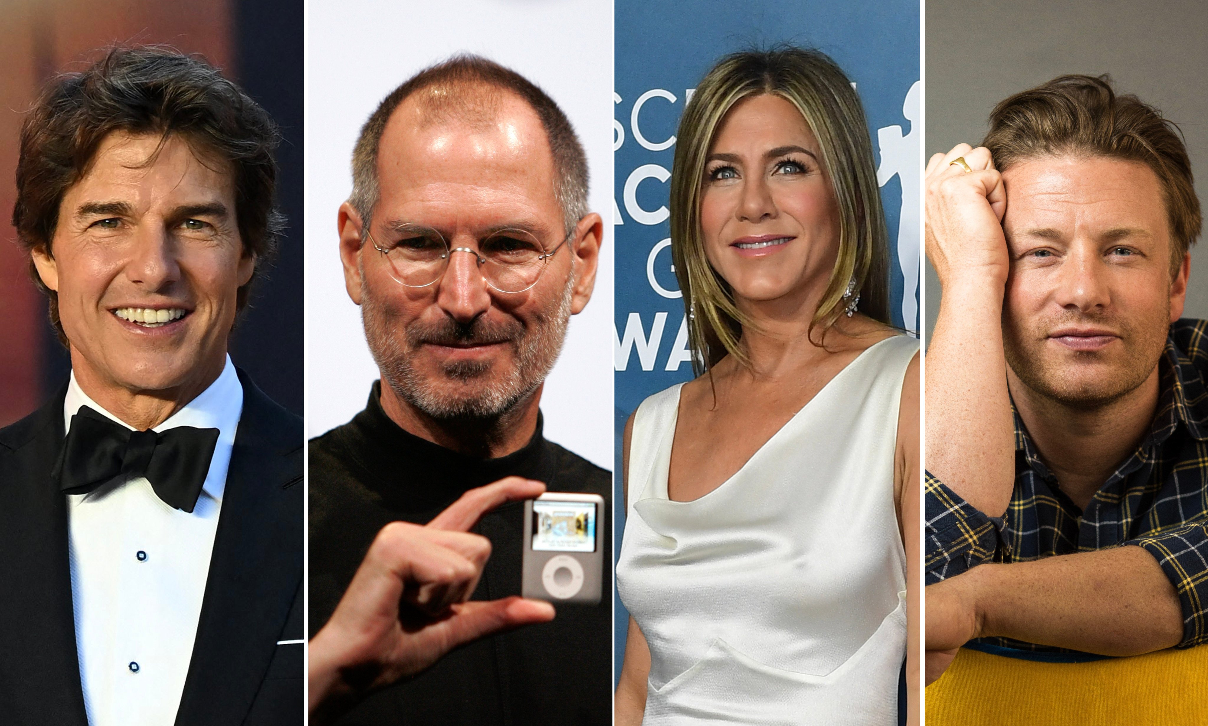 (From left) Tom Cruise, Steve Jobs, Jennifer Aniston and Jamie Oliver have dyslexia. Sir Richard Branson, who is also dyslexic, has launched DyslexicU, offering free courses for people to learn how to harness dyslexic thinking. Photo: AFP, AP