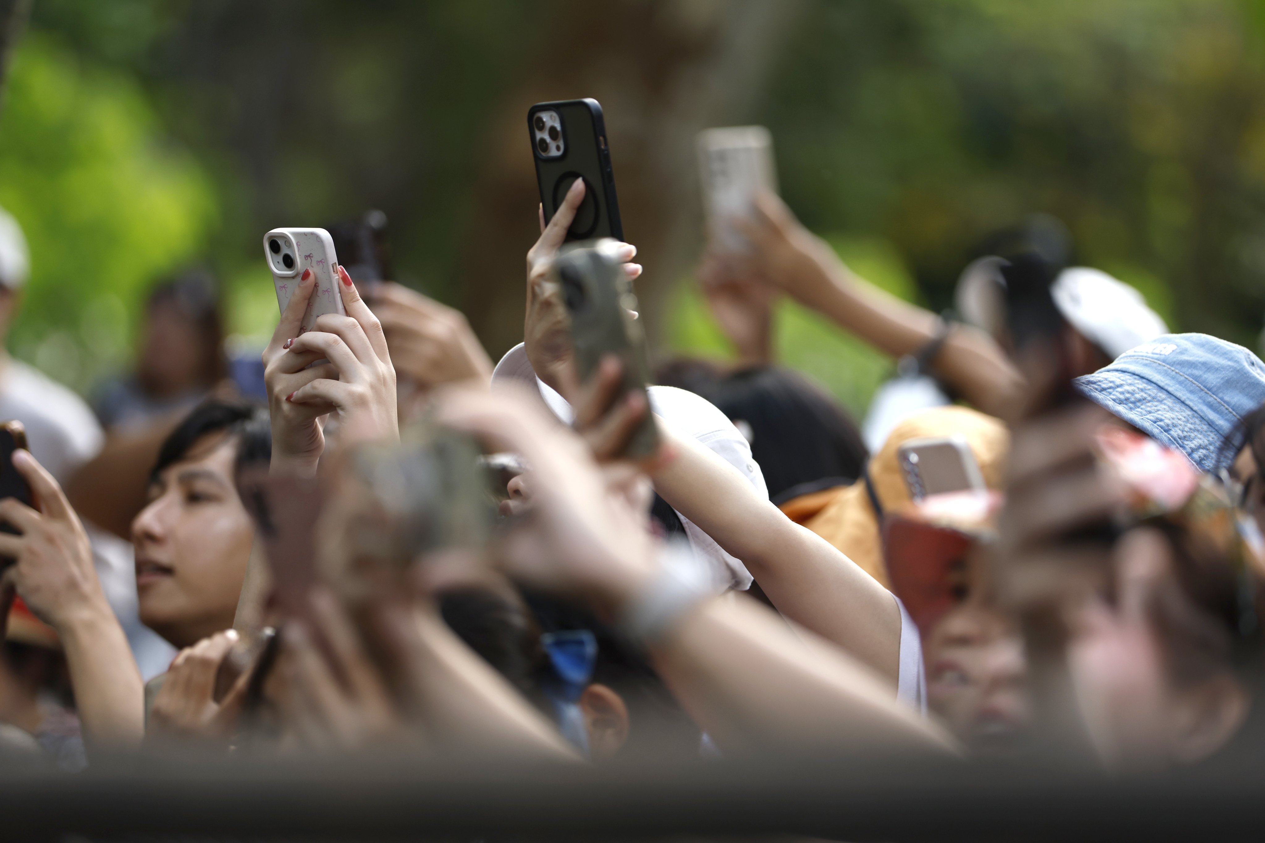 Visitors to the Khao Kheow Open Zoo in Chonburi province, Thailand, take photos of Moo Deng, a pygmy hippopotamus that has become a social media sensation, on September 26. The zoo has launched a 24-hour live stream to serve her fans worldwide Photo: EPA-EFE