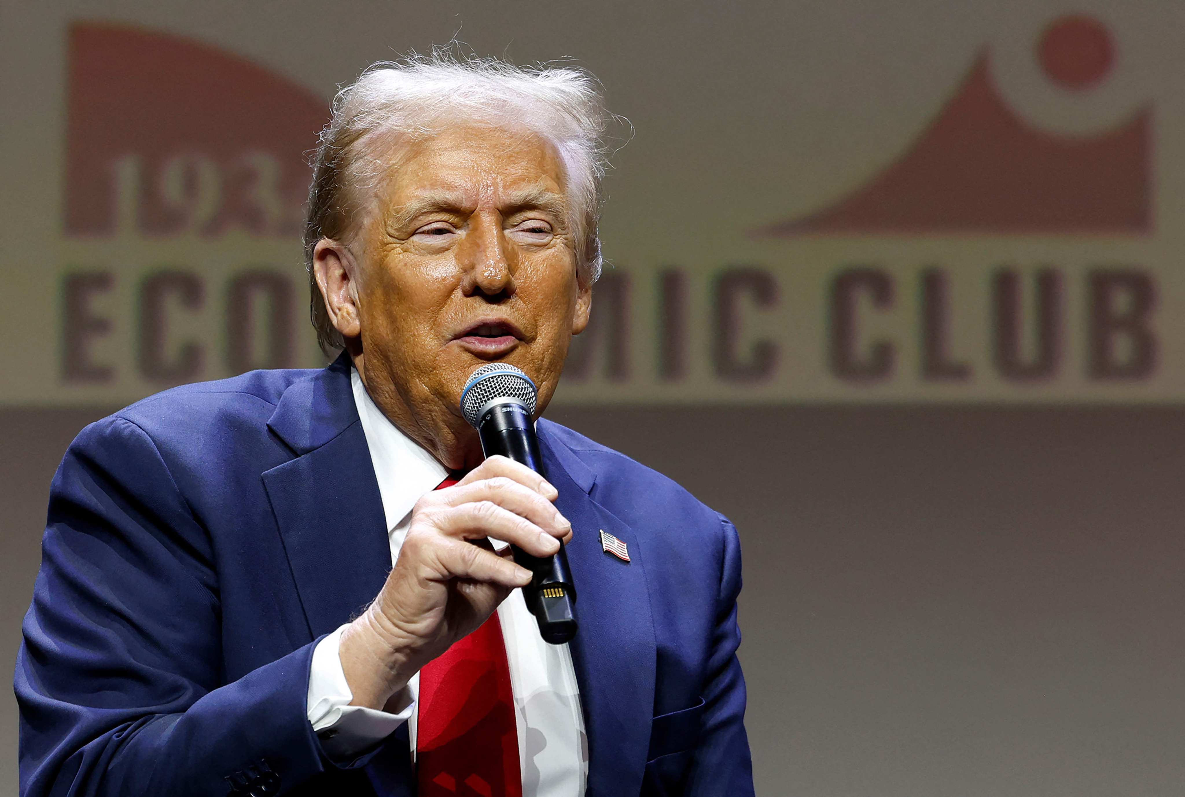 Former US president Donald Trump, the 2024 Republican presidential candidate, delivers remarks at the Detroit Economic Club in Detroit, Michigan, on Thursday. Photo: AFP