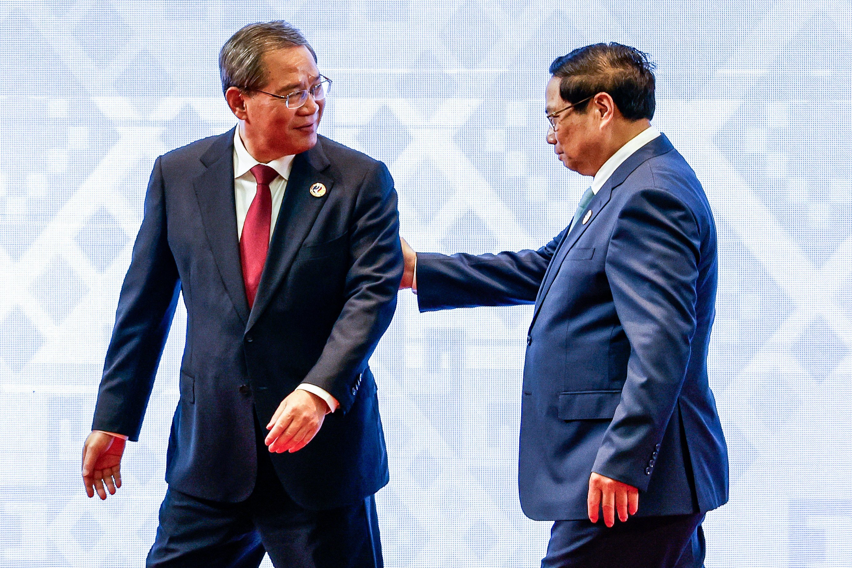 China’s Premier Li Qiang (left)  and his Vietnamese counterpart Pham Minh Chinh at this week’s forum in Laos. The pair will meet again when Li visits Vietnam. Photo: EPA-EFE