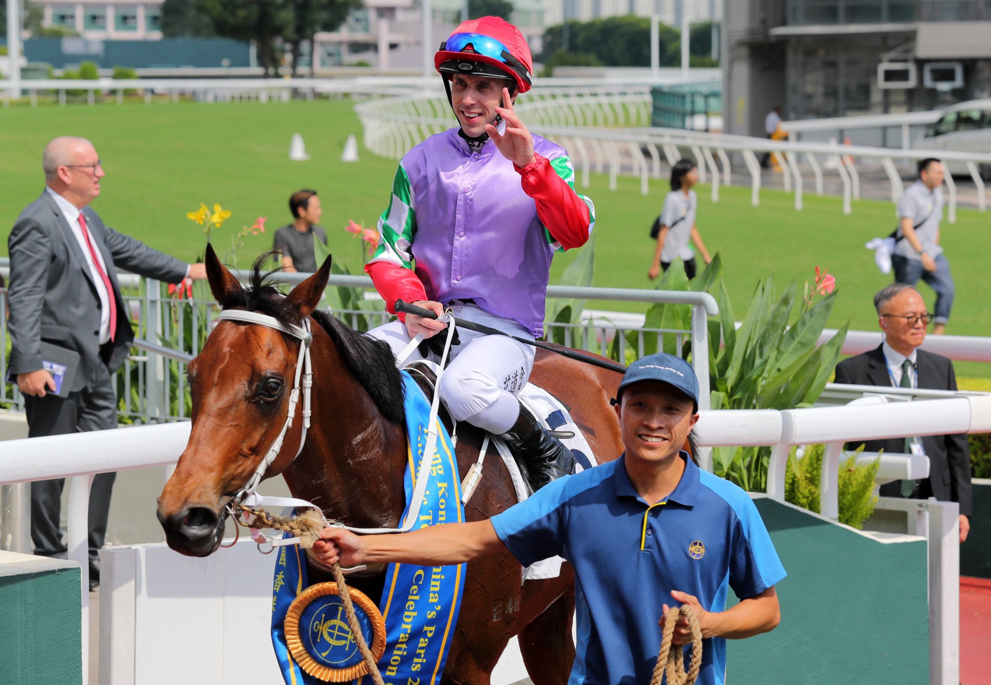 Brenton Avdulla, pictured after booting home Winning Dragon at Sha Tin on Sunday, could miss The Everest.