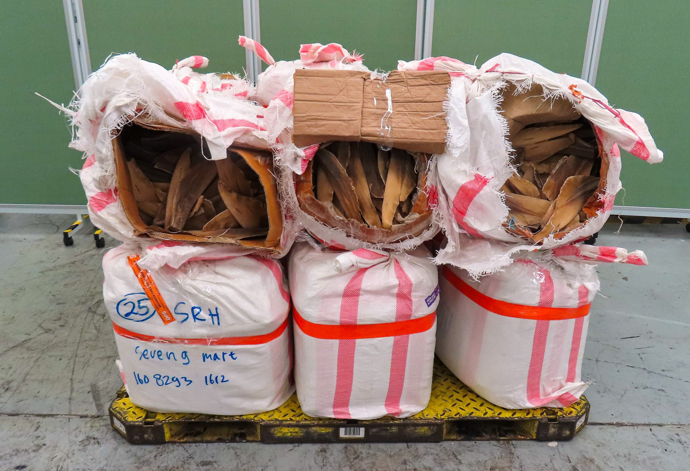 The goods impounded by Hong Kong customs on October 10 included 460 kilograms of dried shark fins. Photo: ISD Handout