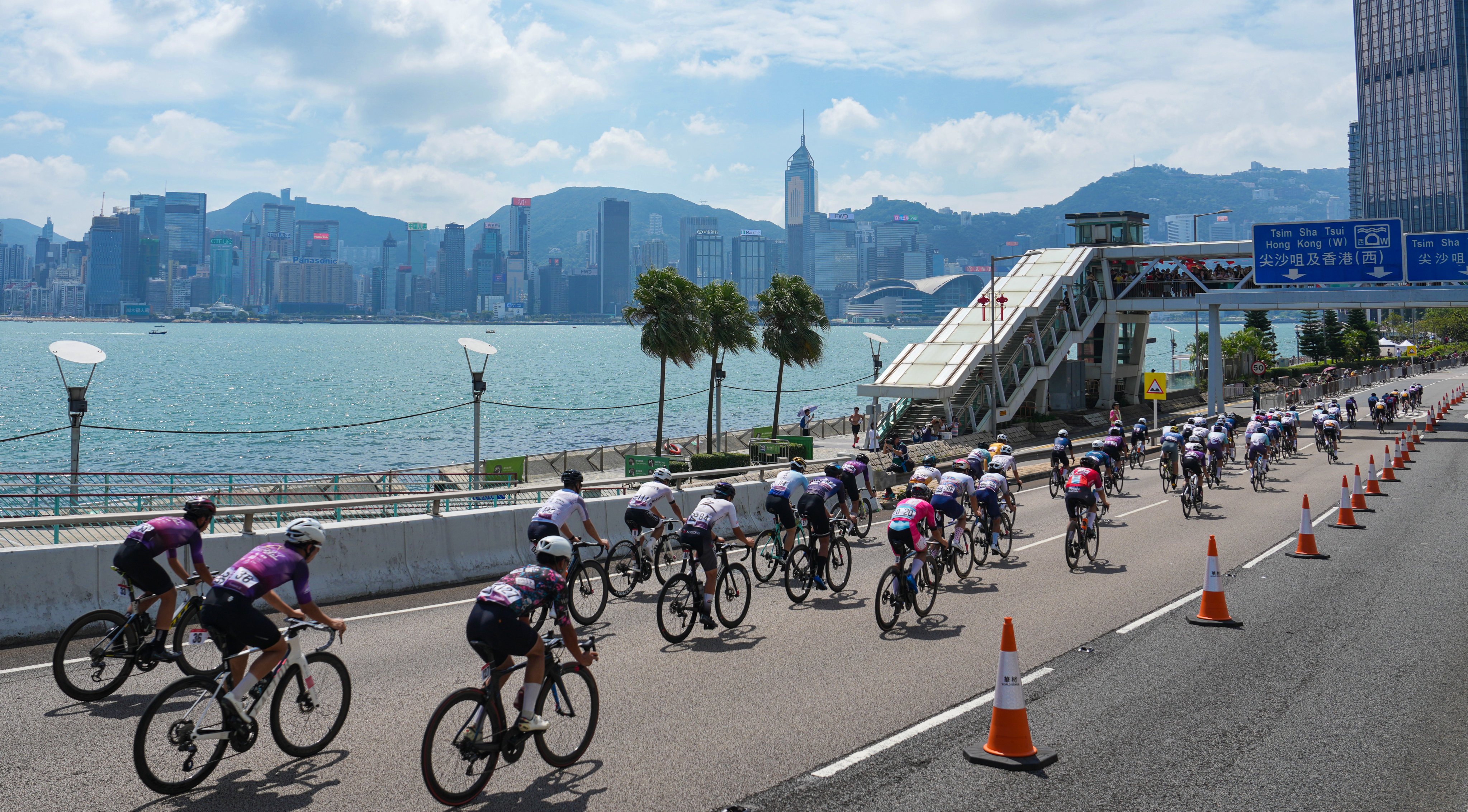 Cyclists pass the harbourfront in Tsim Sha Tsui during the Hong Kong Cyclothon. Photo: Elson Li