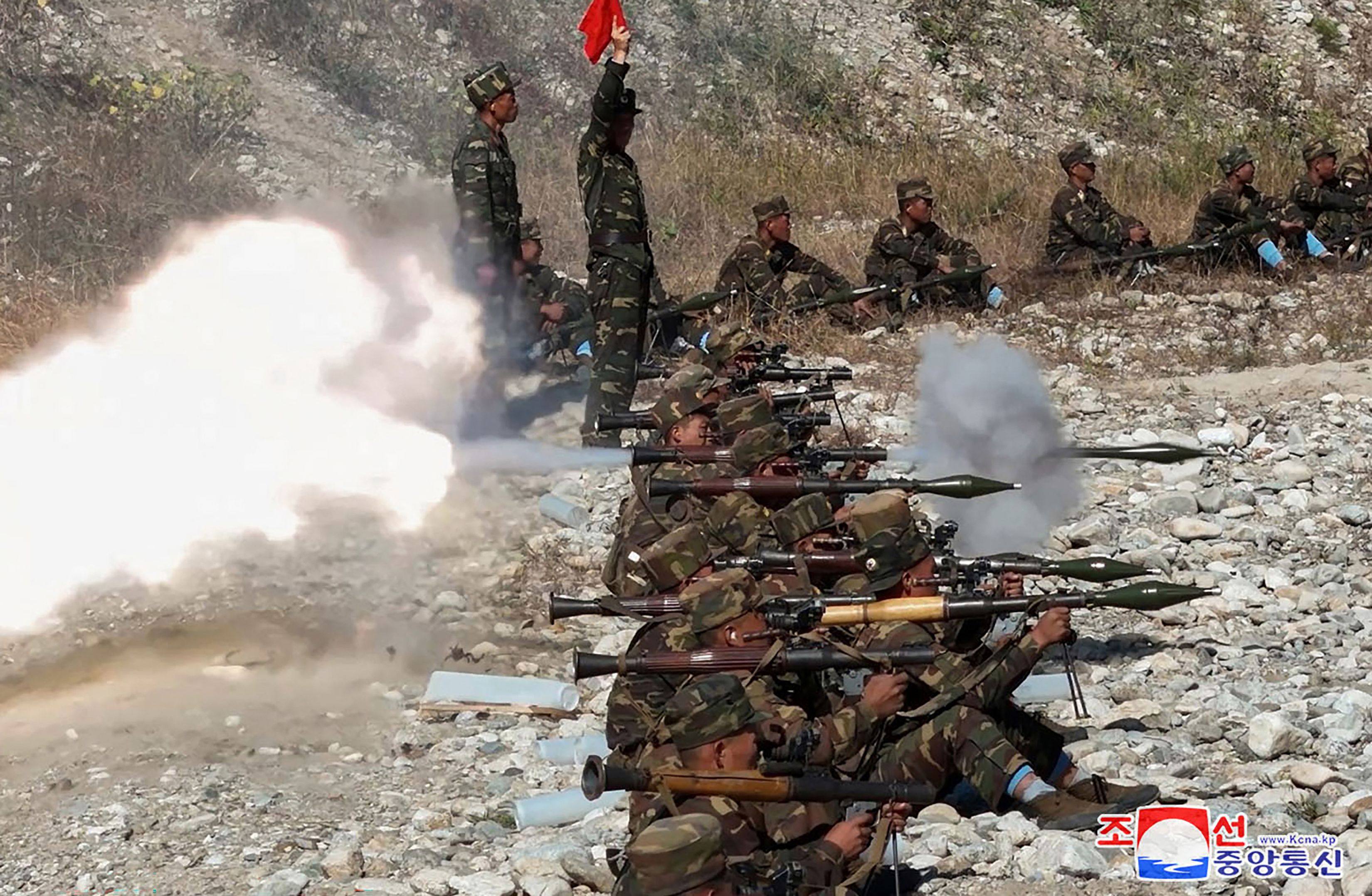 North Korean troops train with rocket launchers at an undisclosed location. Photo: KCNA via KNS/AFP