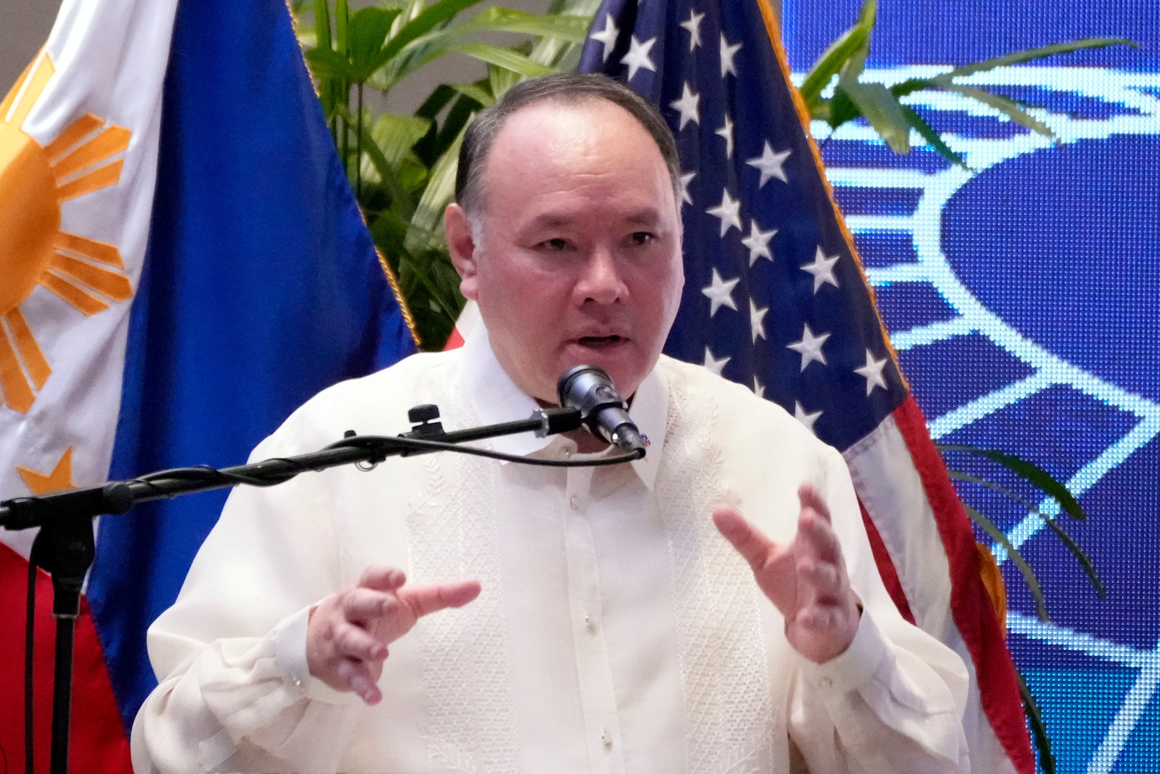 Philippine Defence Secretary Gilberto Teodoro Jnr gives a speech at a military conference earlier this year. Photo: AP