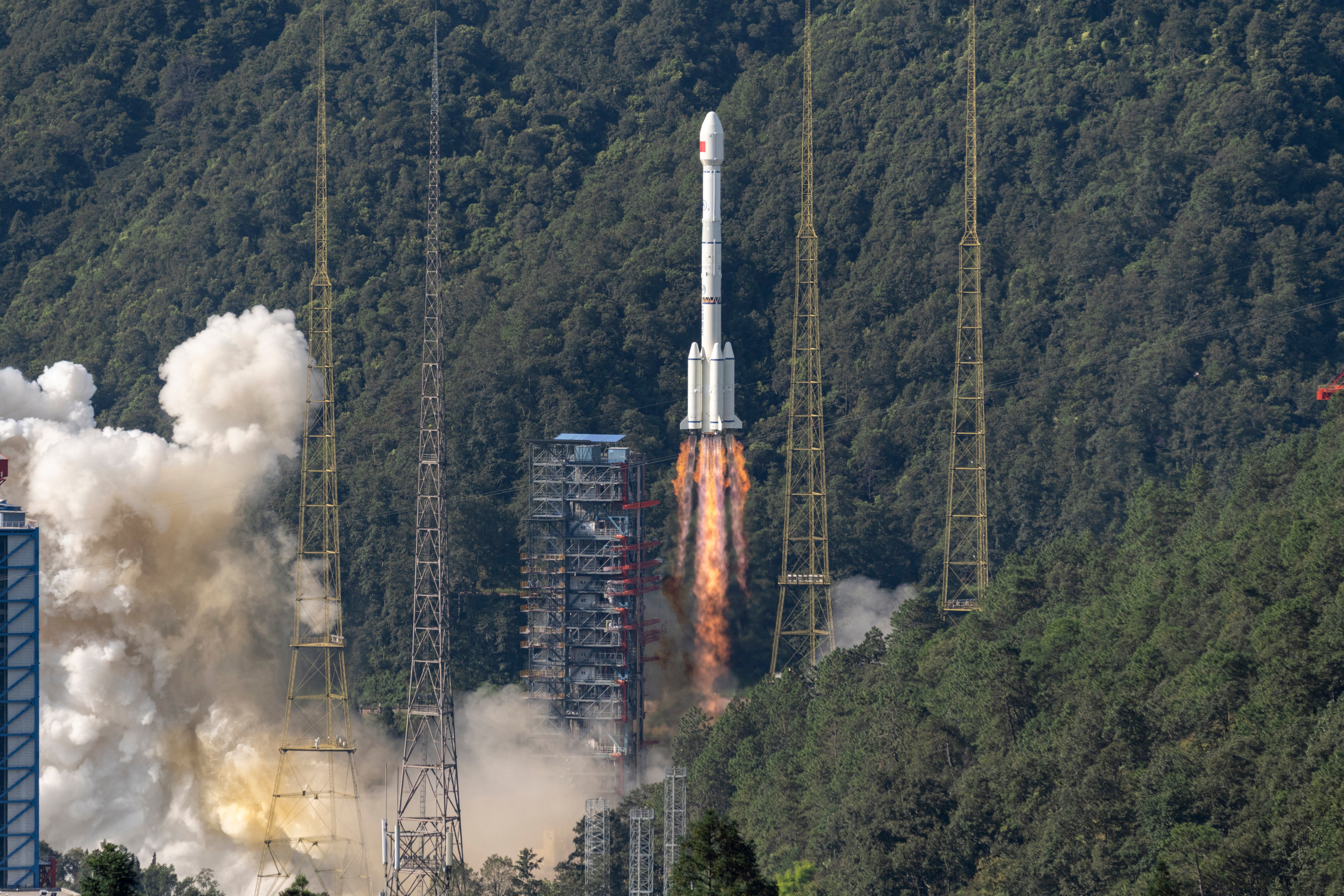 A Long March-3B carrier rocket carrying navigation satellites blasts off from the Xichang Satellite Launch Centre on September 19. Photo: Getty Images