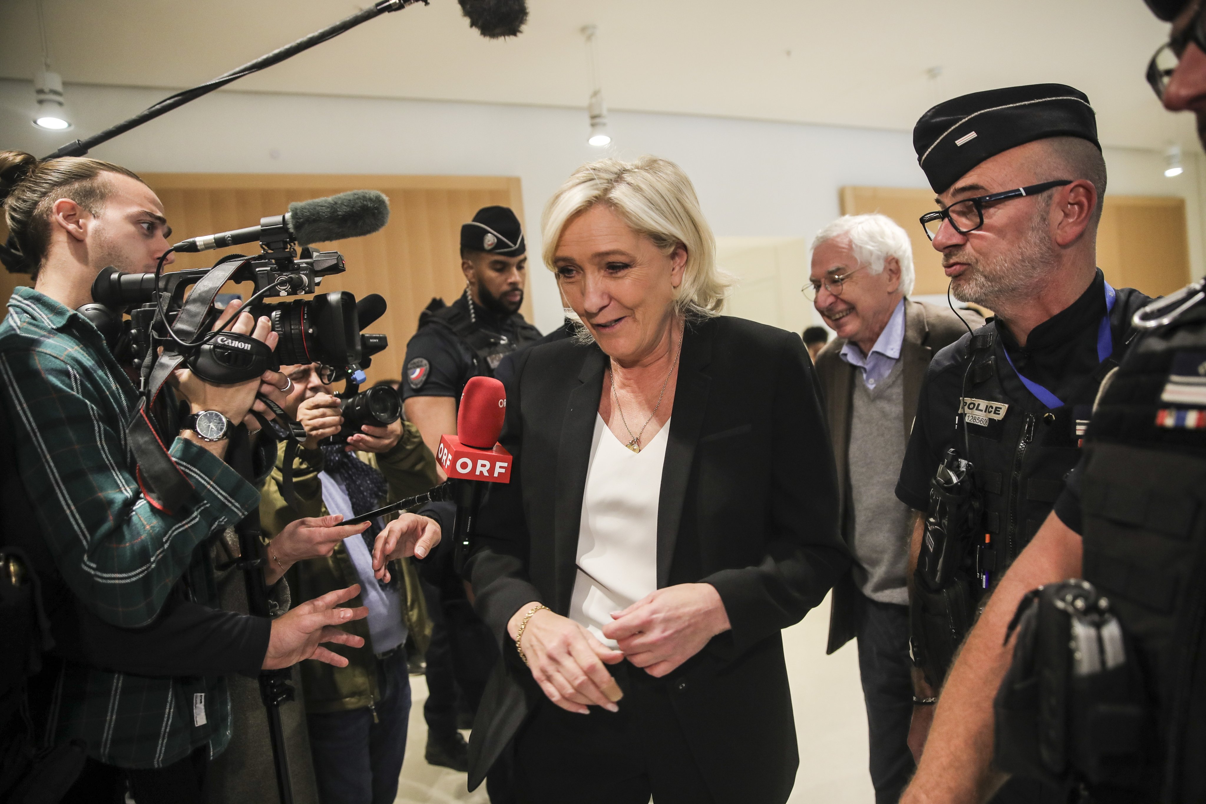 French far-right leader Marine Le Pen arrives at court in Paris on Monday. Photo: EPA-EFE