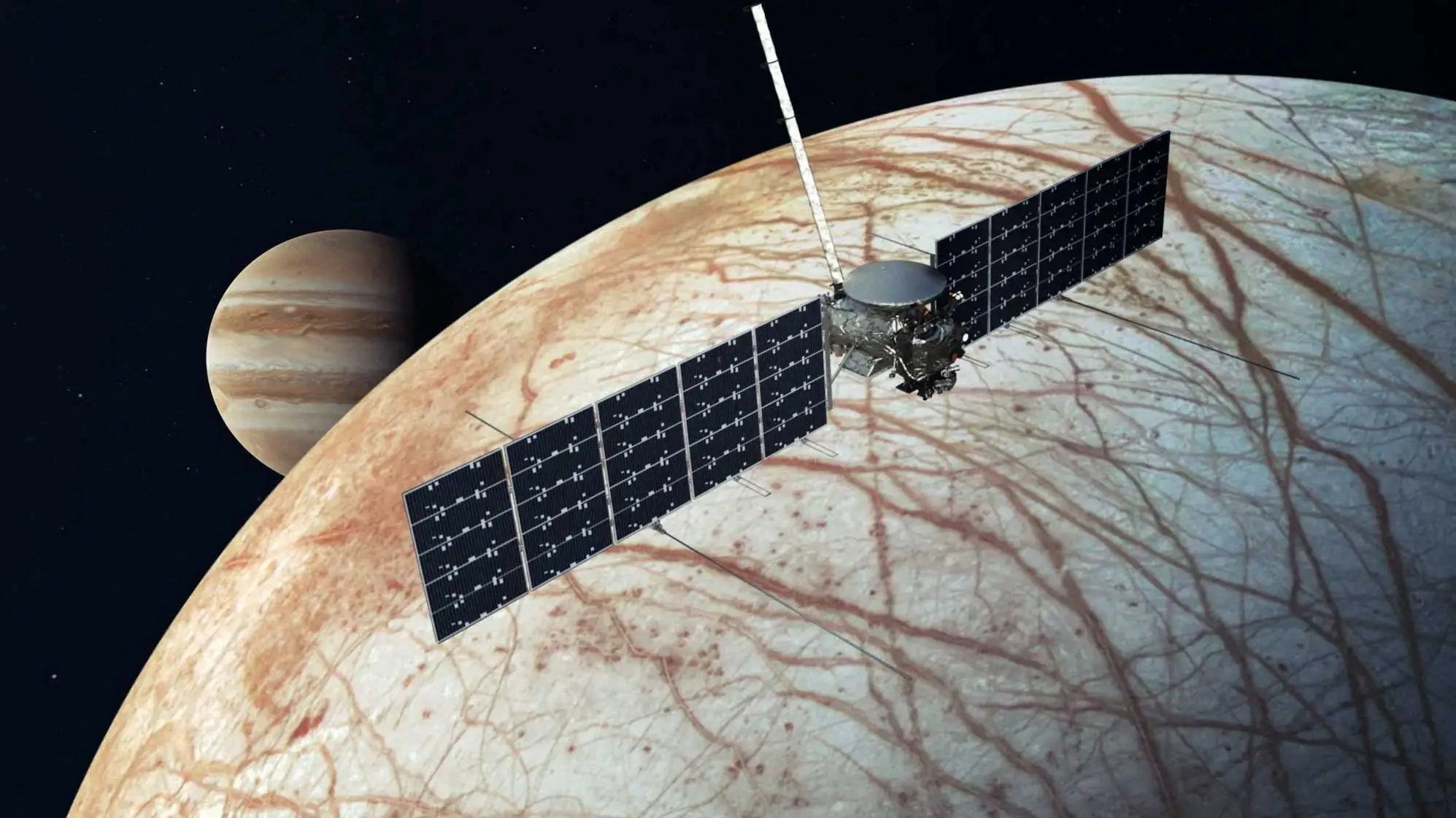 An artist’s concept showing Nasa’s Europa Clipper spacecraft flying past Jupiter’s moon Europa. Photo: Nasa/JPL-Caltech via Reuters