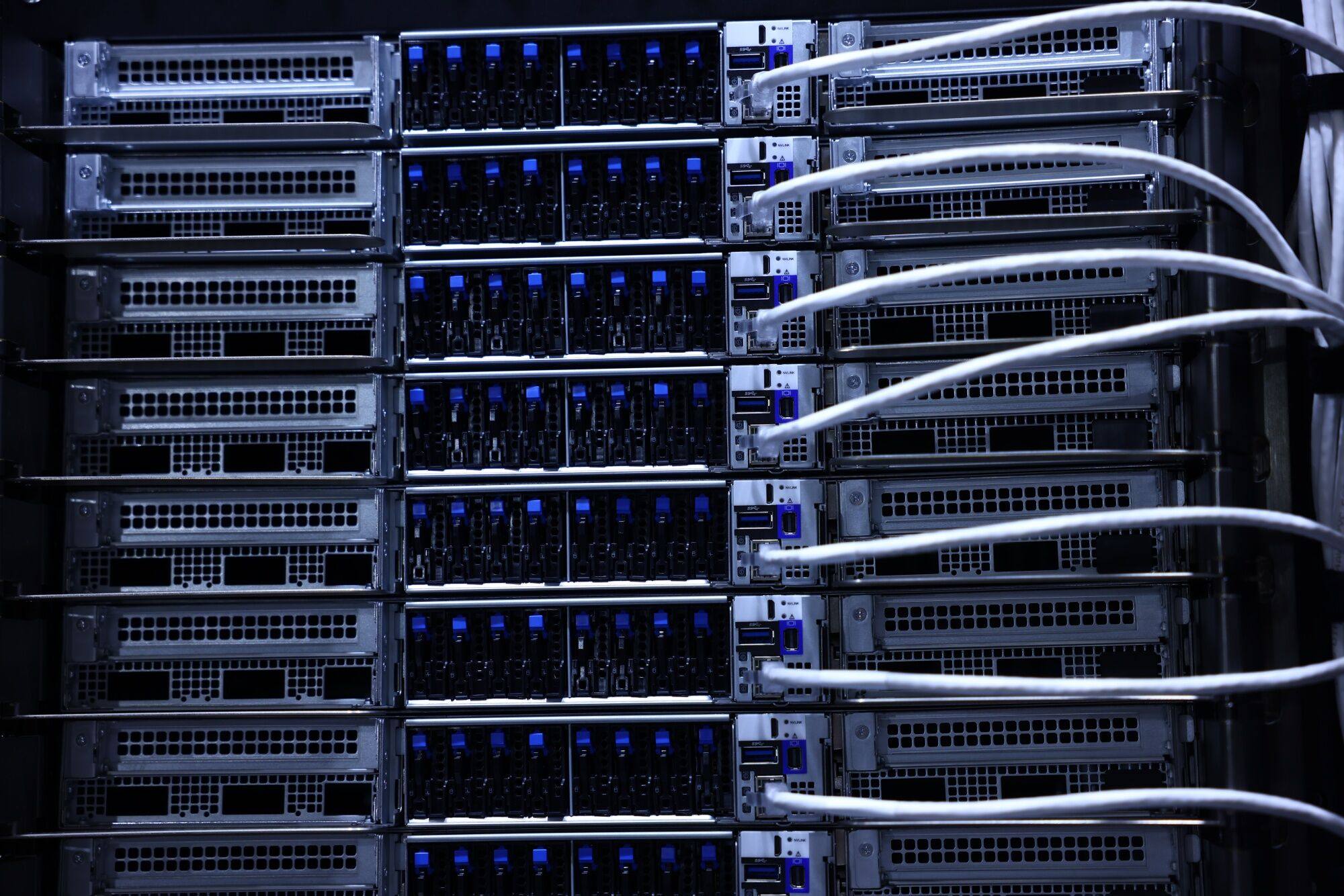 An Nvidia GB200 NVL72 GPU server rack for AI on display at the Foxconn Tech Day event in Taiwan, Oct. 8, 2024. Photo: Bloomberg