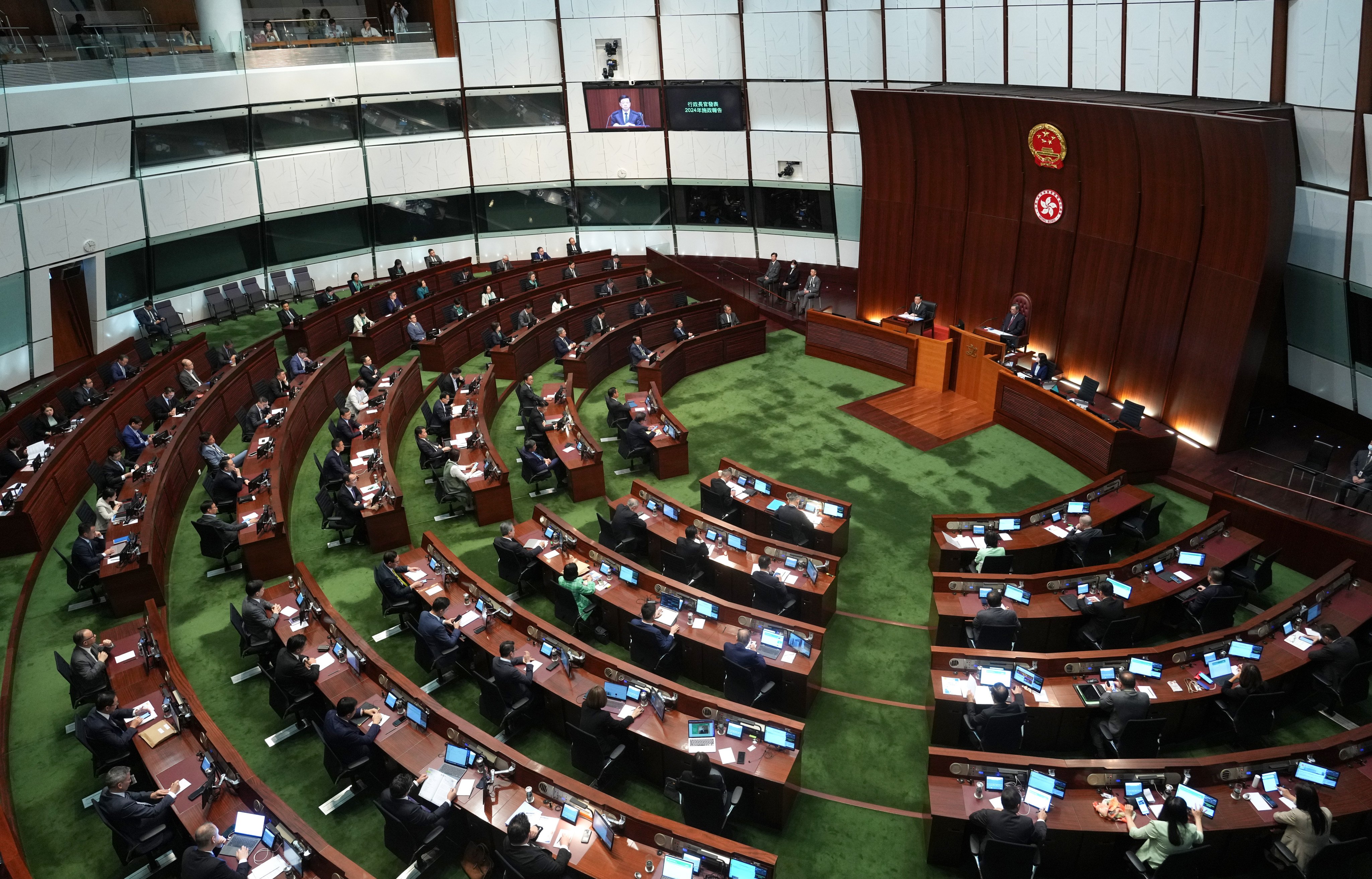 Hong Kong leader John Lee delivers his third policy address at the Legislative Council on Wednesday. Photo: Sam Tsang