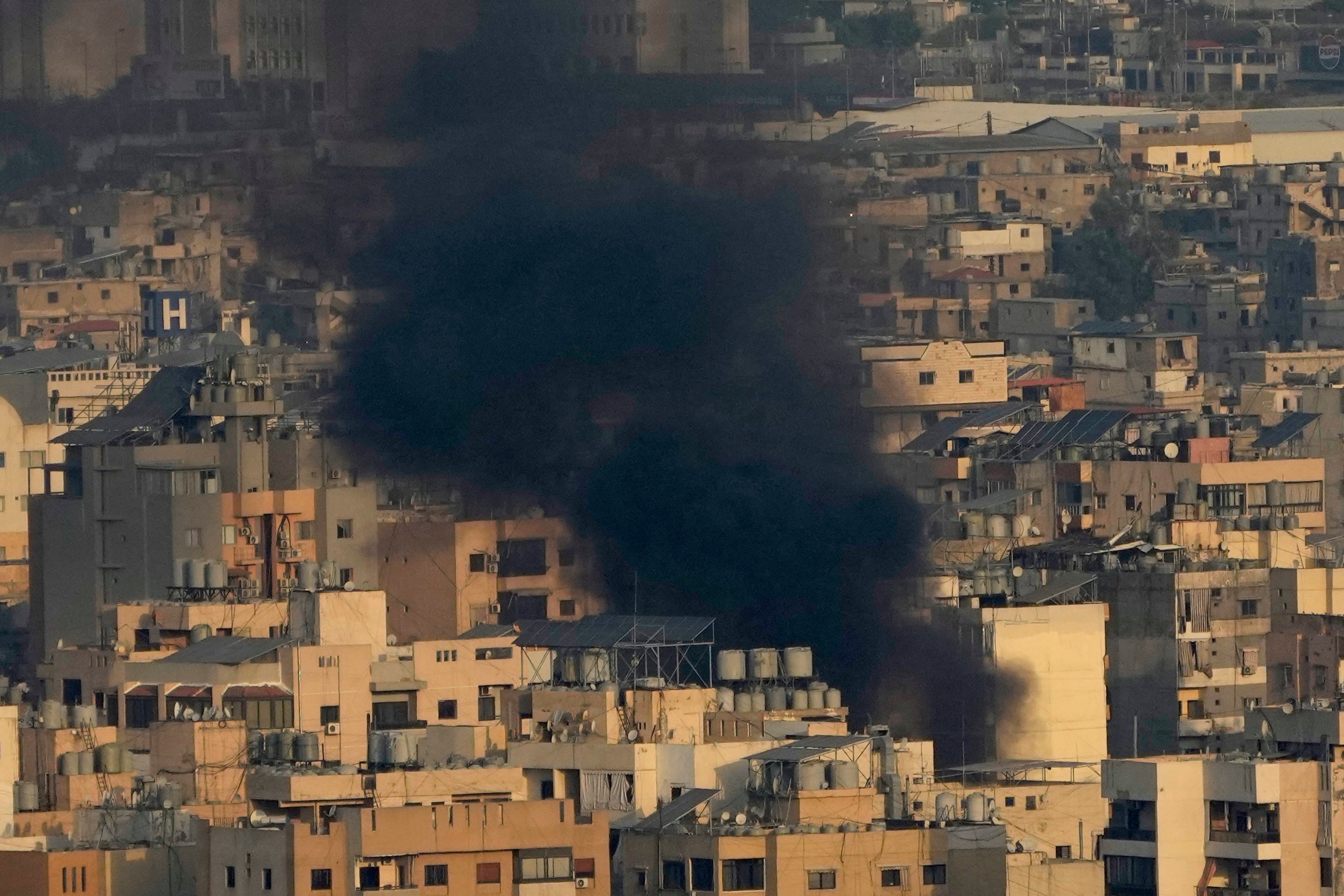 Smoke rise from Israeli air strikes on Dahiyeh, Beirut’s southern suburbs, Lebanon, on Wednesday. Photo: AP