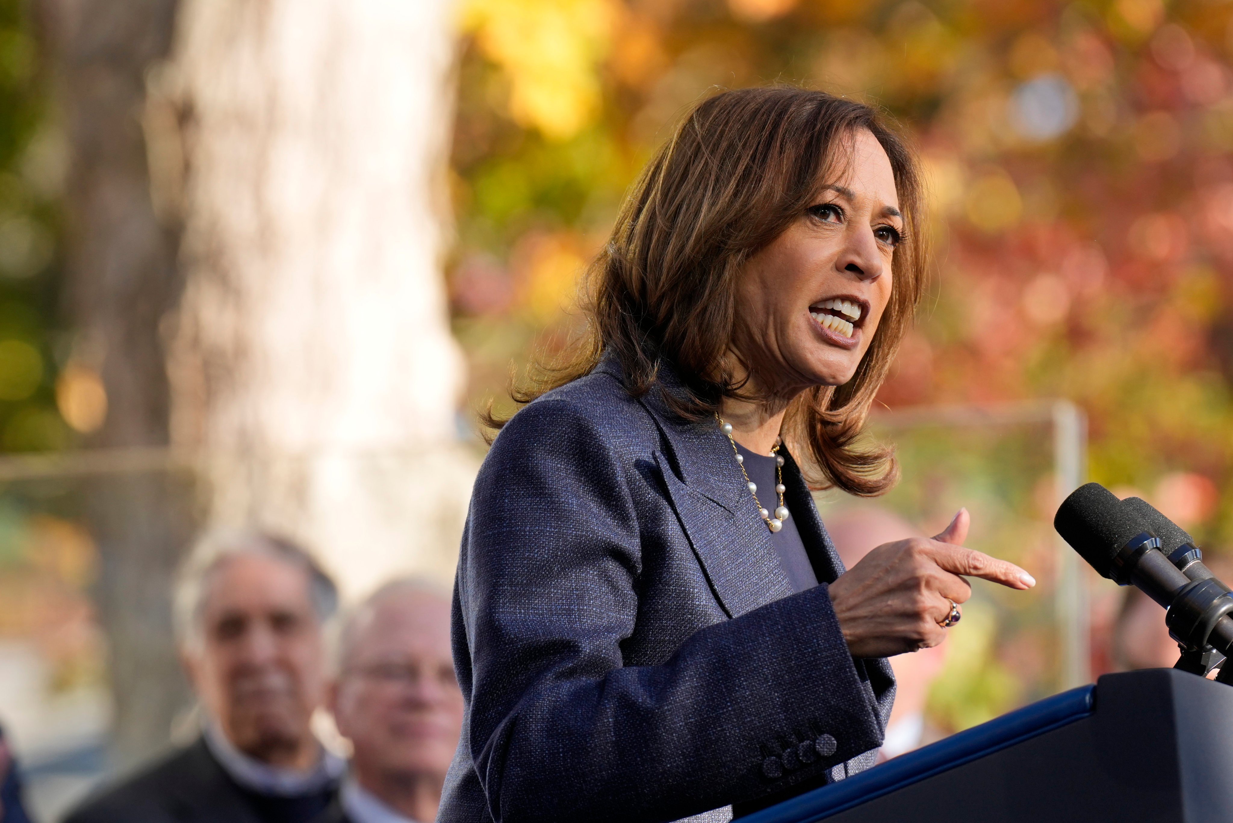 Democratic US presidential Kamala Harris speaks at a campaign event at Washington Crossing Historic Park in Pennsylvania on Wednesday. Photo: AP